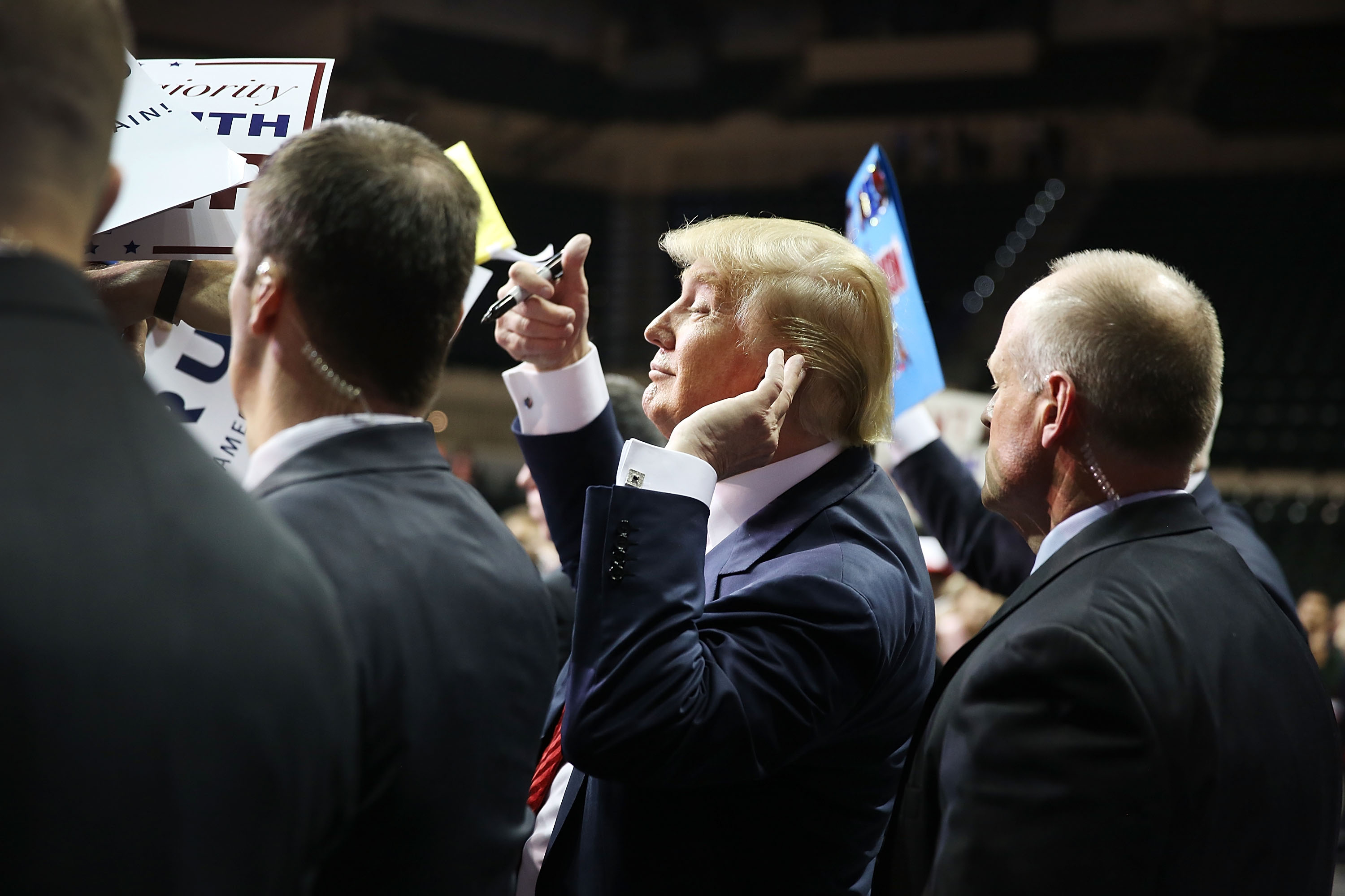 Donald Trump greets people during a campaign rally in Tampa, Florida on Feb. 12, 2016. (Joe Raedle—Getty Images)