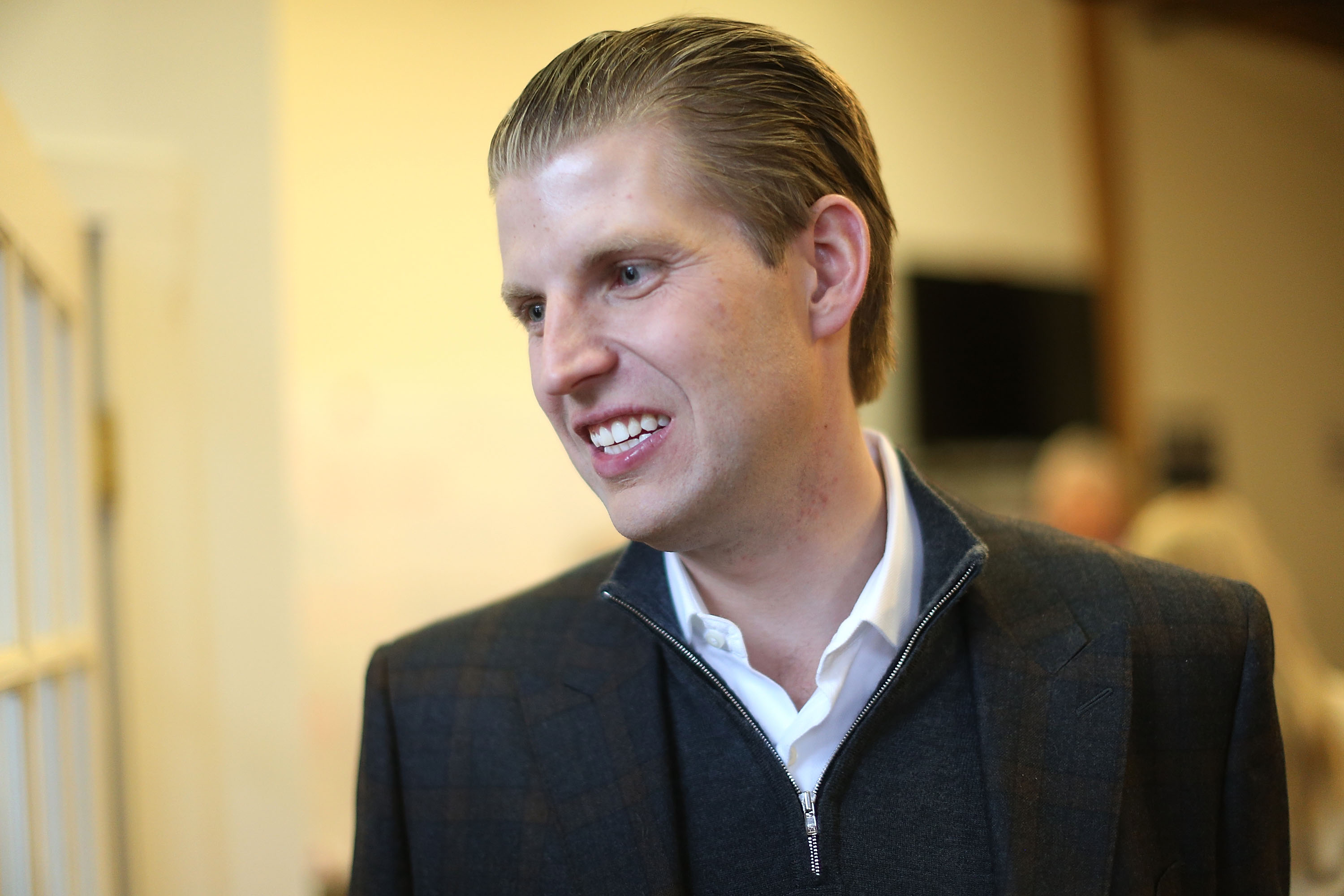 Eric Trump Makes Phone Calls With Volunteers At Trump NH Campaign Office