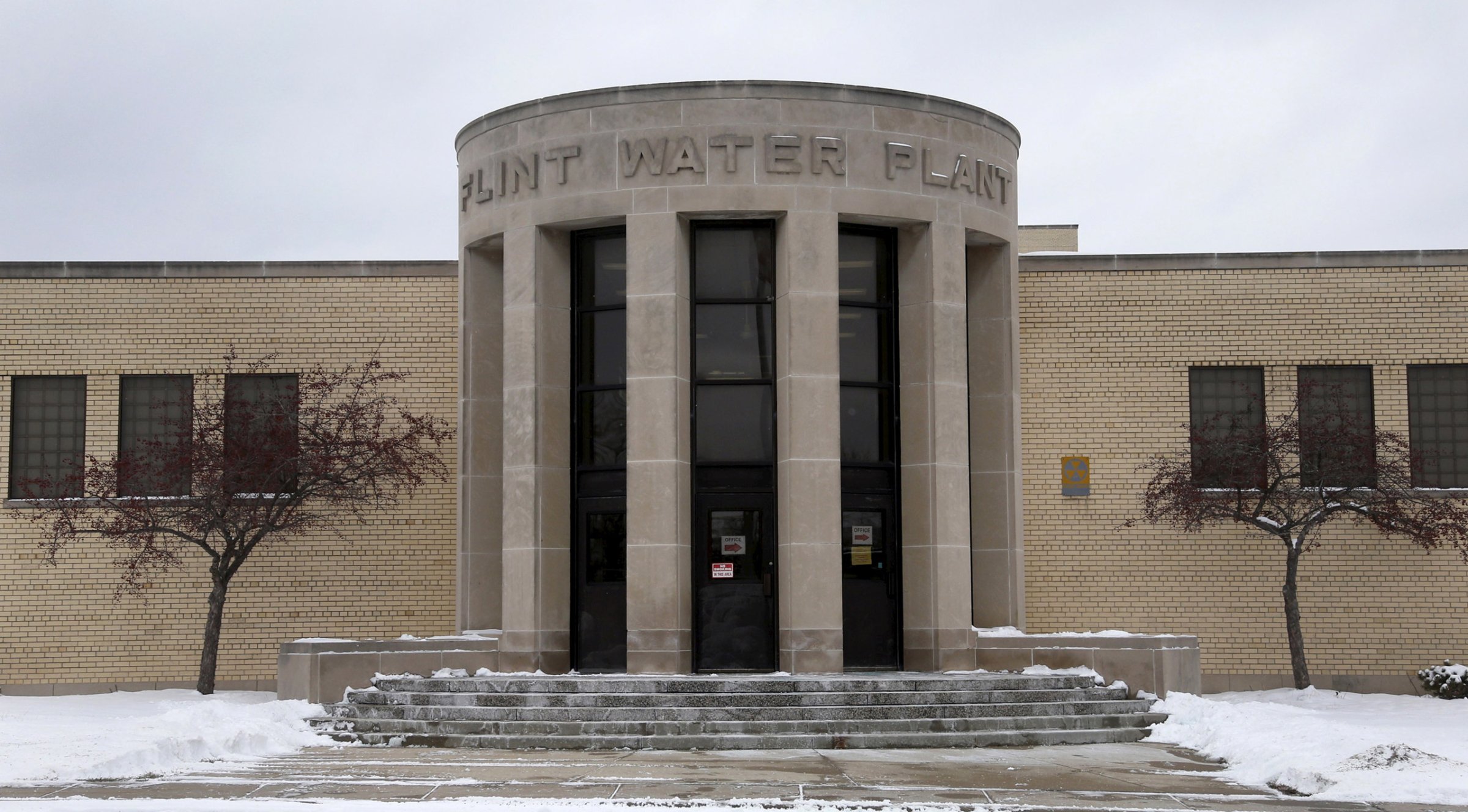 The front of the Flint Water Plant is seen in Flint, Michigan January 13, 2016. The Federal Bureau of Investigation said on Tuesday it was joining a criminal investigation of lead-contaminated drinking water in Flint, Michigan, exploring whether laws were broken in a crisis that has captured international attention. Picture taken January 13, 2016. REUTERS/Rebecca Cook TPX IMAGES OF THE DAY - RTX25ADC