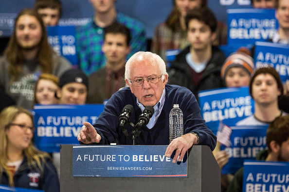 Democratic presidential candidate Sen. Bernie Sanders (D-VT) speaks at a campaign rally on February 6, 2016 in Rindge, New Hampshire.