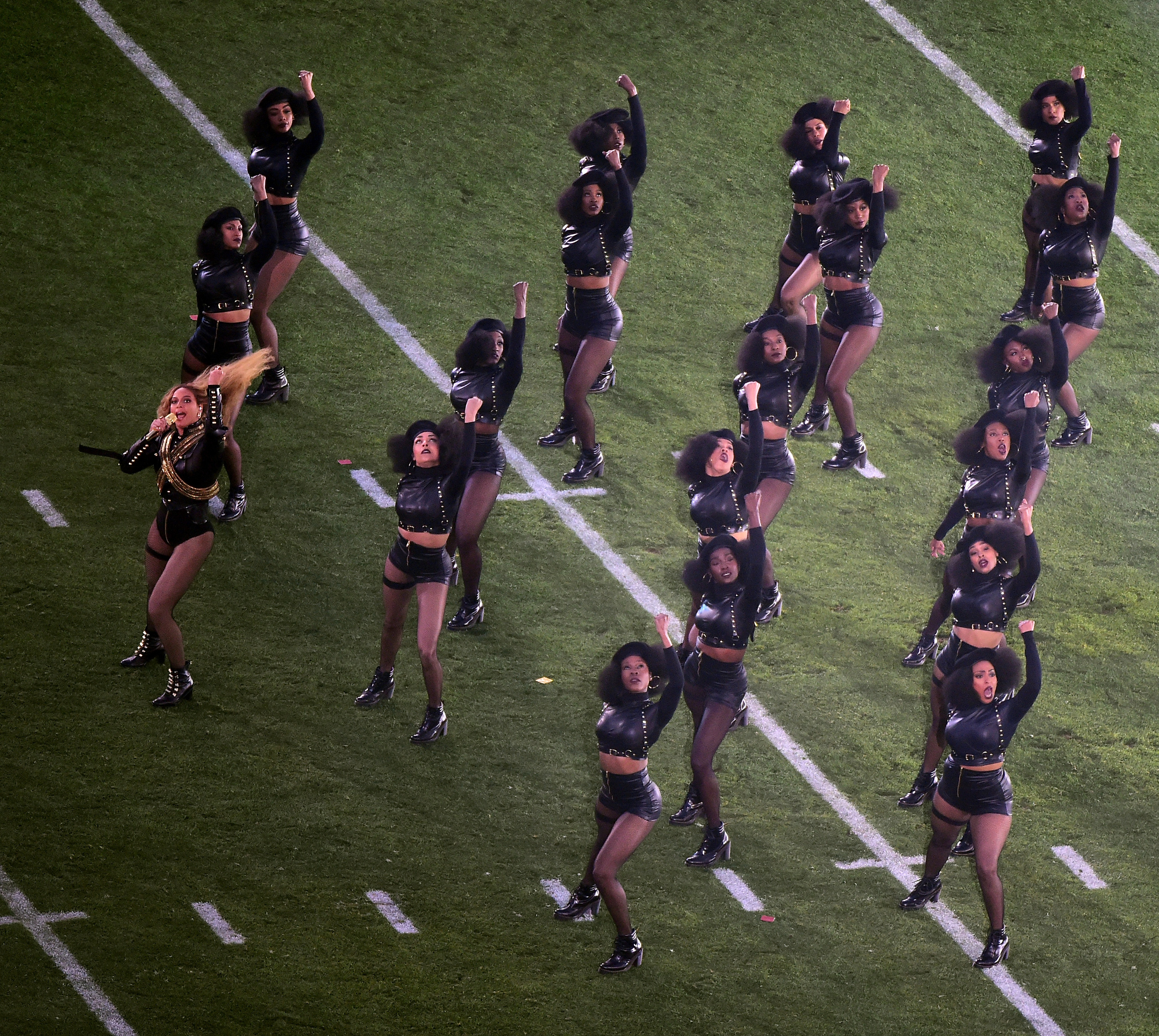 Beyonce and her dancers perform during the Super Bowl 50 halftime show at Levi's Stadium on Feb. 7, 2016, in Santa Clara, California. (Harry How—Getty Images)