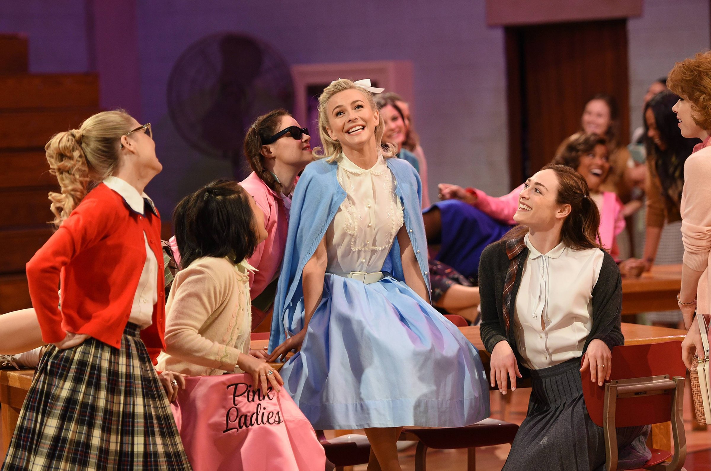 Julianne Hough as 'Sandy' and cast rehearse for GREASE: LIVE.