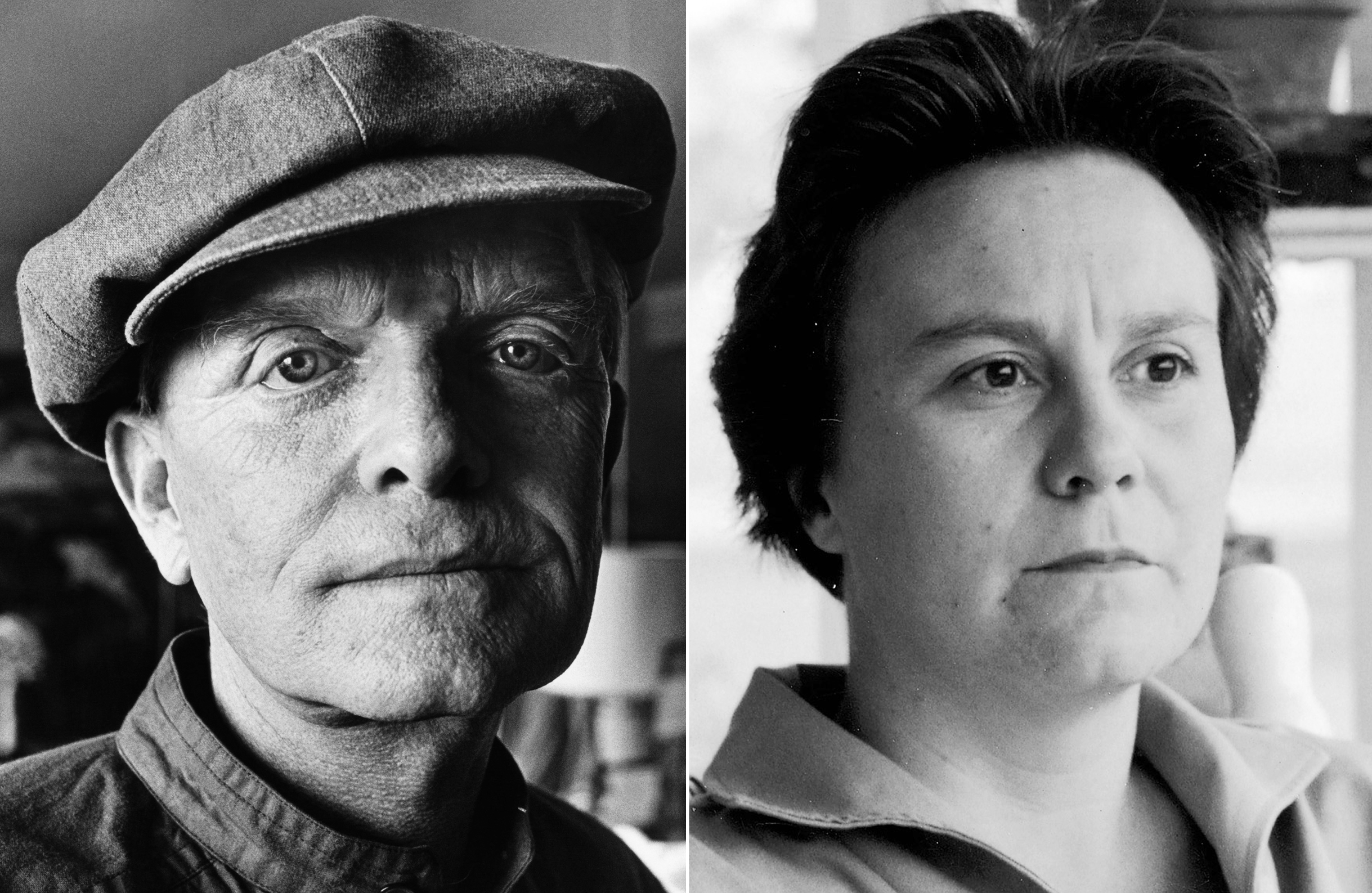 Truman Capote in his Upper East Side apartment in New York City in 1980 (L); Harper Lee in Monroeville, Alabama in May 1961. (George Rose—Getty Images (L);Donald Uhrbrock—The LIFE Images Collection/Getty Images)