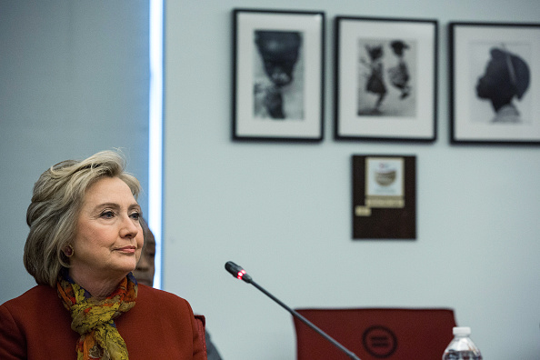 Democratic presidential hopeful and former U.S. Secretary of State Hillary Clinton meets with civil rights leaders at The National Urban League on February 16, 2016 in New York City. (Andrew Burton—Getty Images)