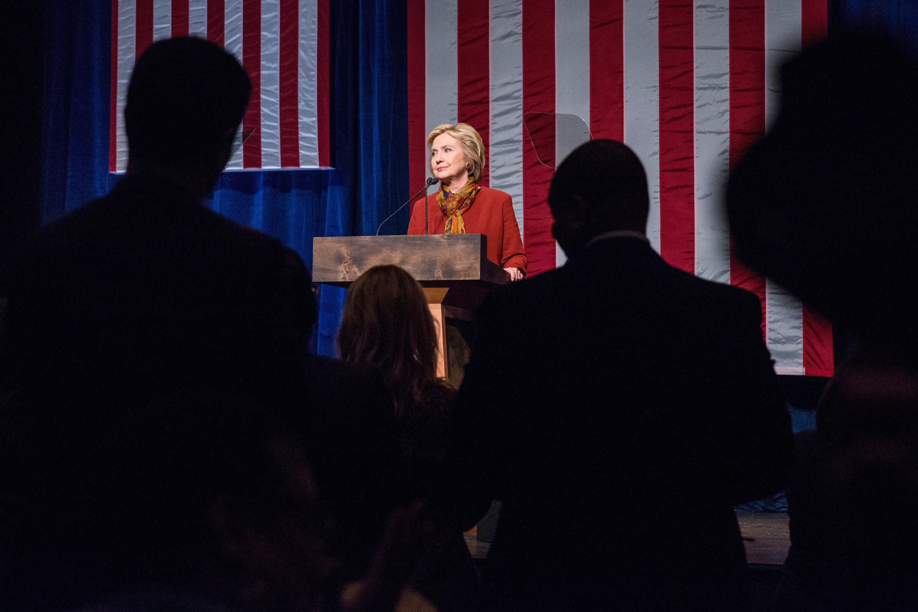 Hillary Clinton gives a speech at the Schomburg Center for Research in Black Culture on Feb. 16, 2016, in New York City (Andrew Burton—Getty Images)