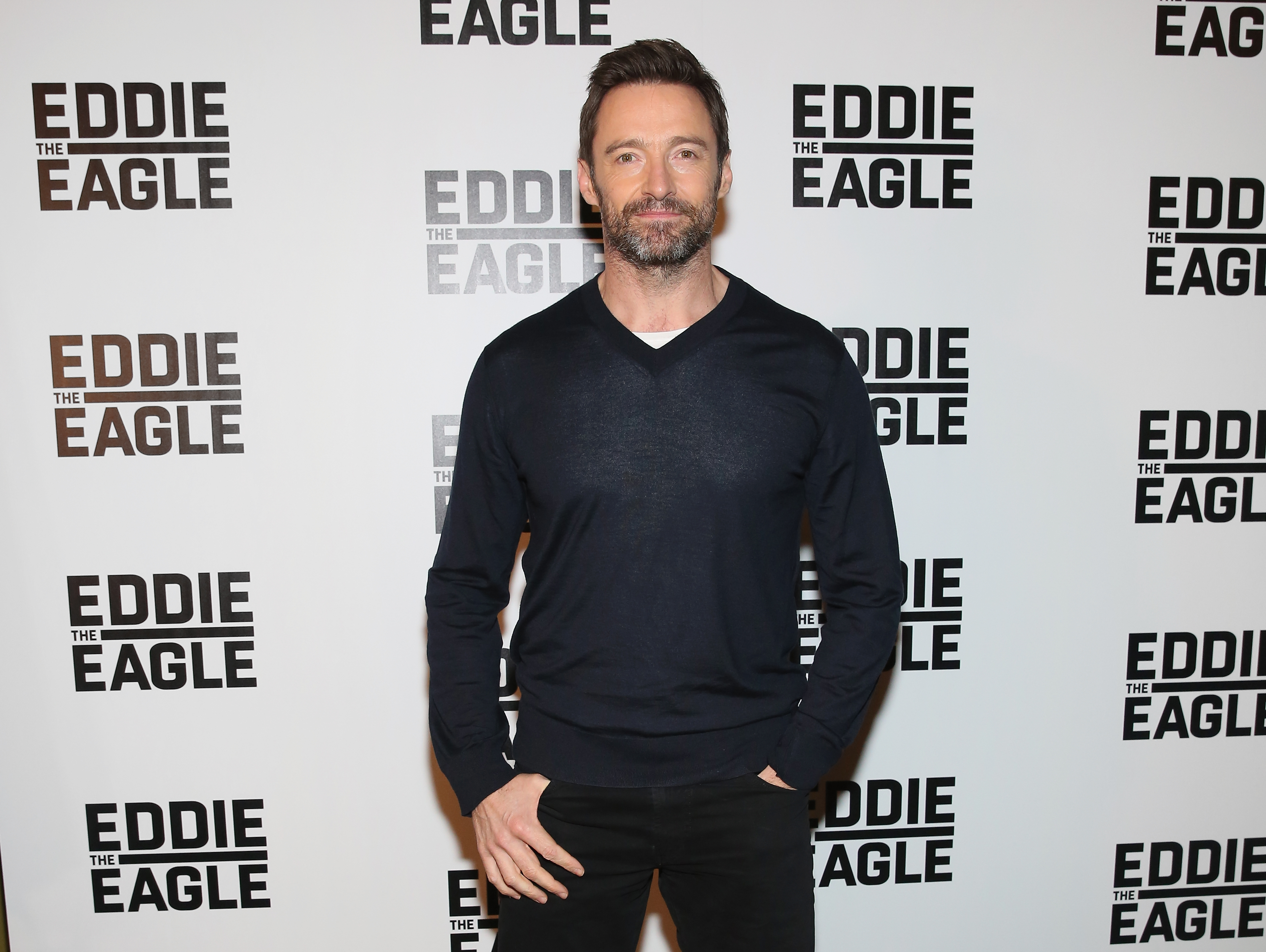 Hugh Jackman attends the "Eddie The Eagle" Screening at Landmark Sunshine Theater on February 2, 2016 in New York City. (Monica Schipper/Getty Images)