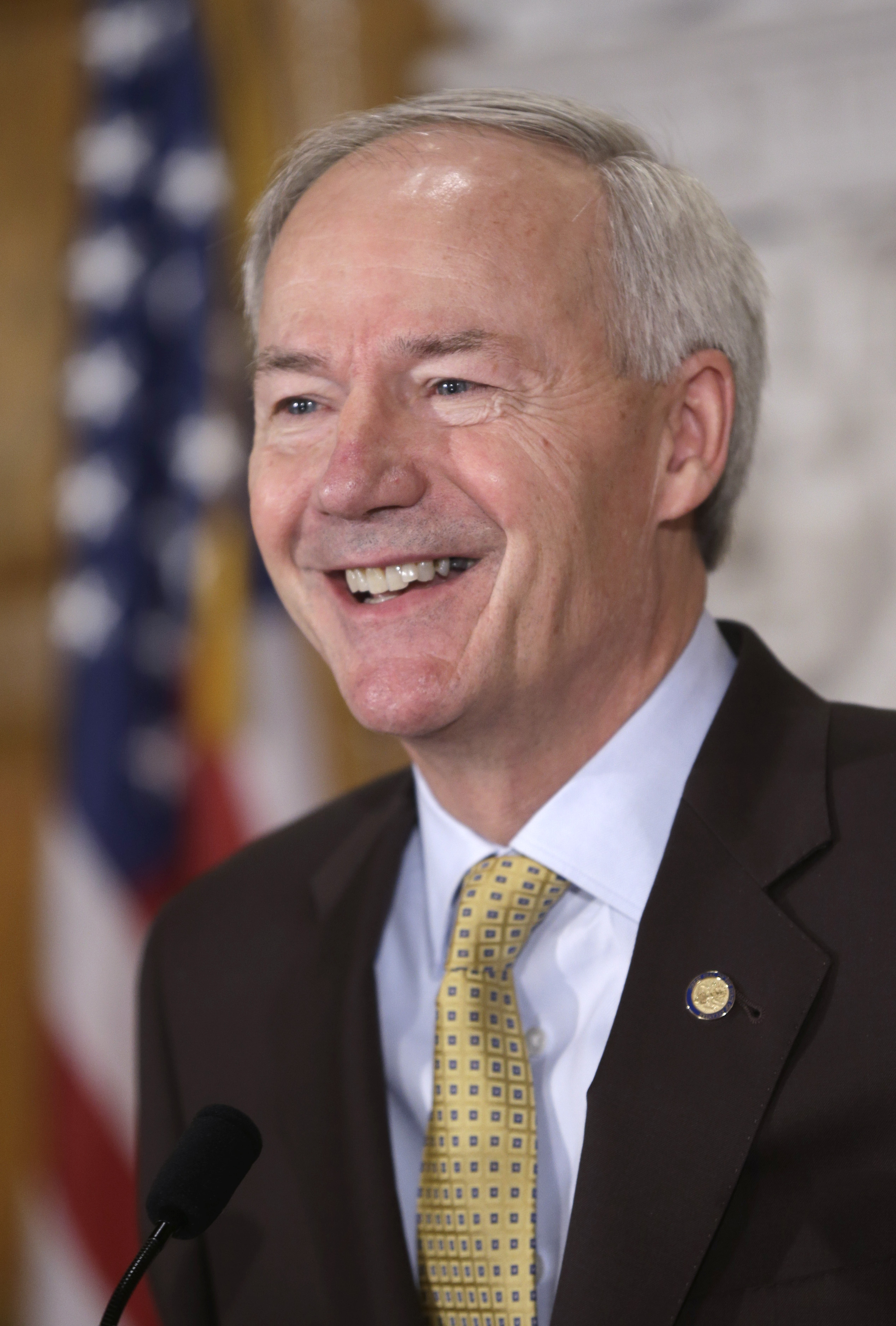 Arkansas Gov. Asa Hutchinson speaks at the Arkansas state Capitol in Little Rock, Ark., on May 21, 2015. (Danny Johnston—AP)