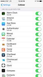 Location of apps using cellular data in iPhone