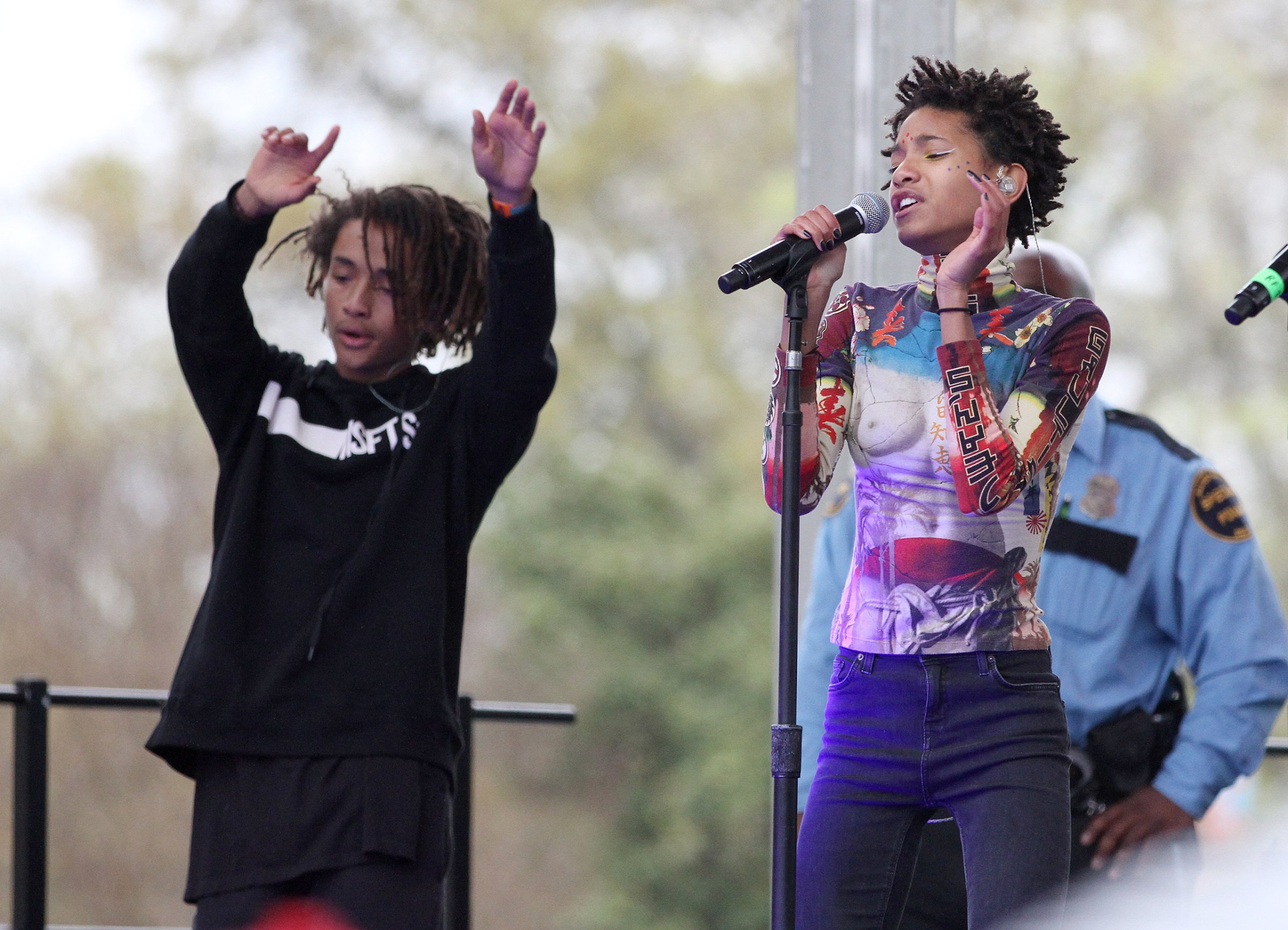 Willow and Jaden Smith right perform at the 2015 Broccoli City Festival at the Gateway DC Pavilion in Washington, D.C., April 25, 2015.