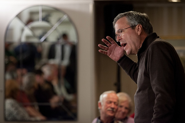 Republican presidential candidate Jeb Bush speaks at the Margate Resort on February 3, 2016 in Laconia, New Hampshire. (Matthew Cavanaugh—Getty Images)