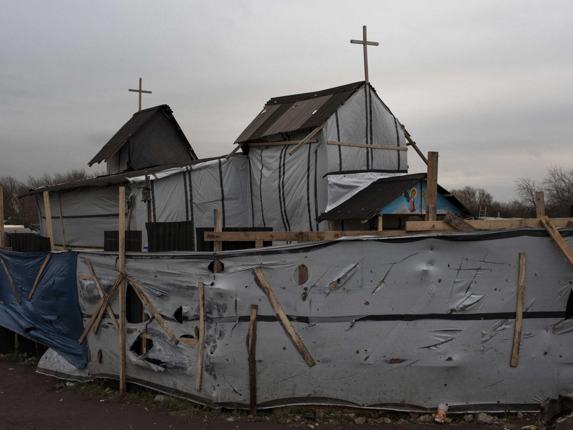 The makeshift church for the Ethiopian and Eritrean community is known as St. Michael's Calais in the "jungle" of Calais, France, Nov. 27, 2015.