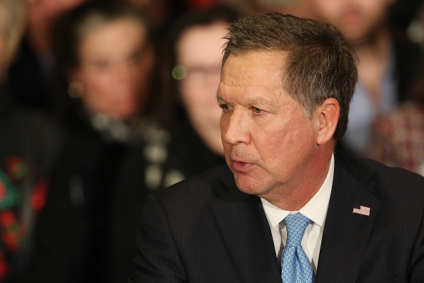 Republican presidential candidate Ohio Governor John Kasich speaks at a campaign gathering with supporters upon placing second place in the New Hampshire republican primary in Concord, N.H., Feb. 9, 2016. (Andrew Burton—Getty Images)