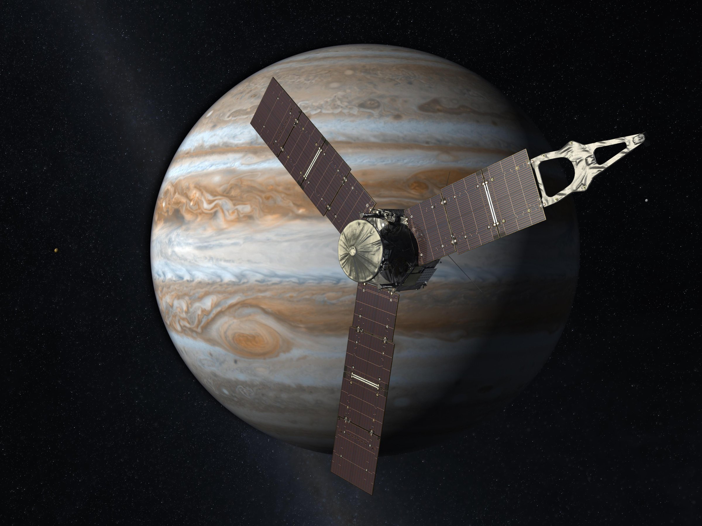 Little ship, big job: An artist's rendering of Juno at work near Jupiter