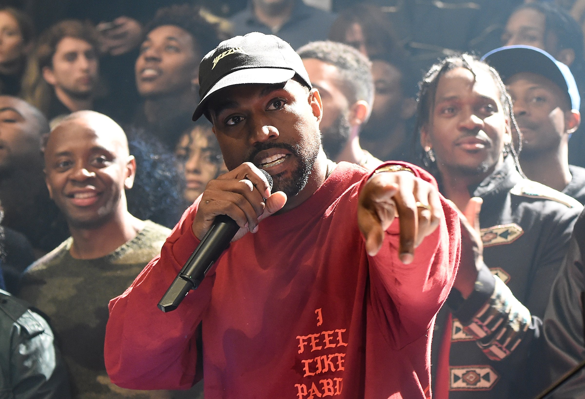 Kanye West speaks at Kanye West Yeezy Season 3 at Madison Square Garden on February 11, 2016 in New York City.