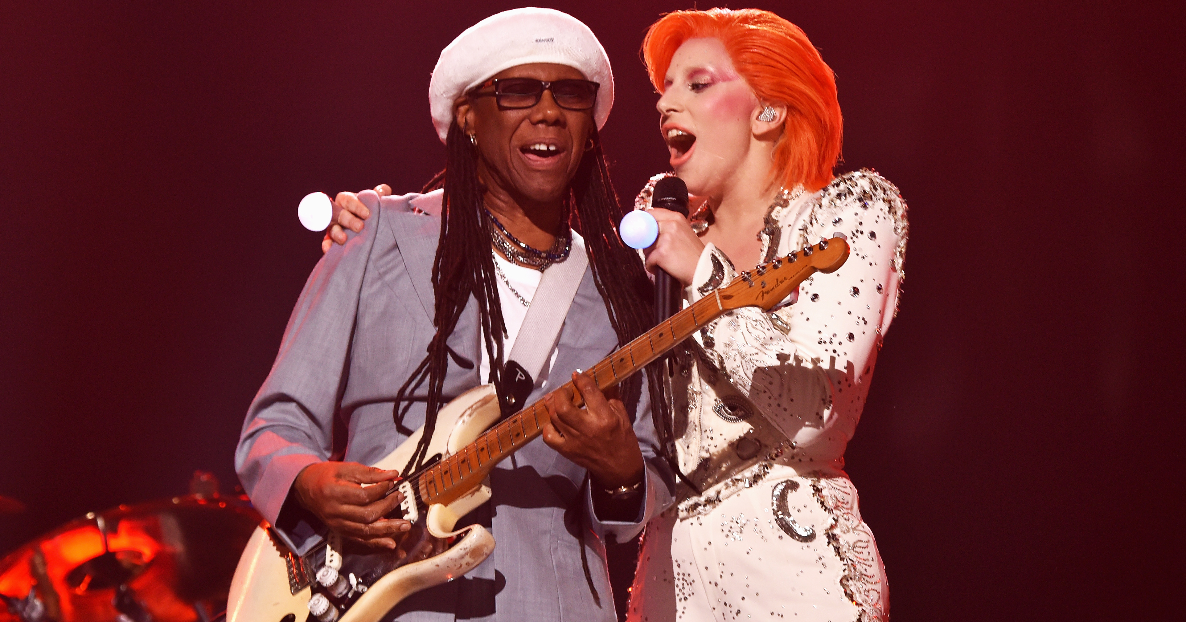 Nile Rodgers, left, and Lady Gaga, right, perform during the 58th GRAMMY Awards on Feb. 15, 2016 in Los Angeles. (Larry Busacca—Getty Images)