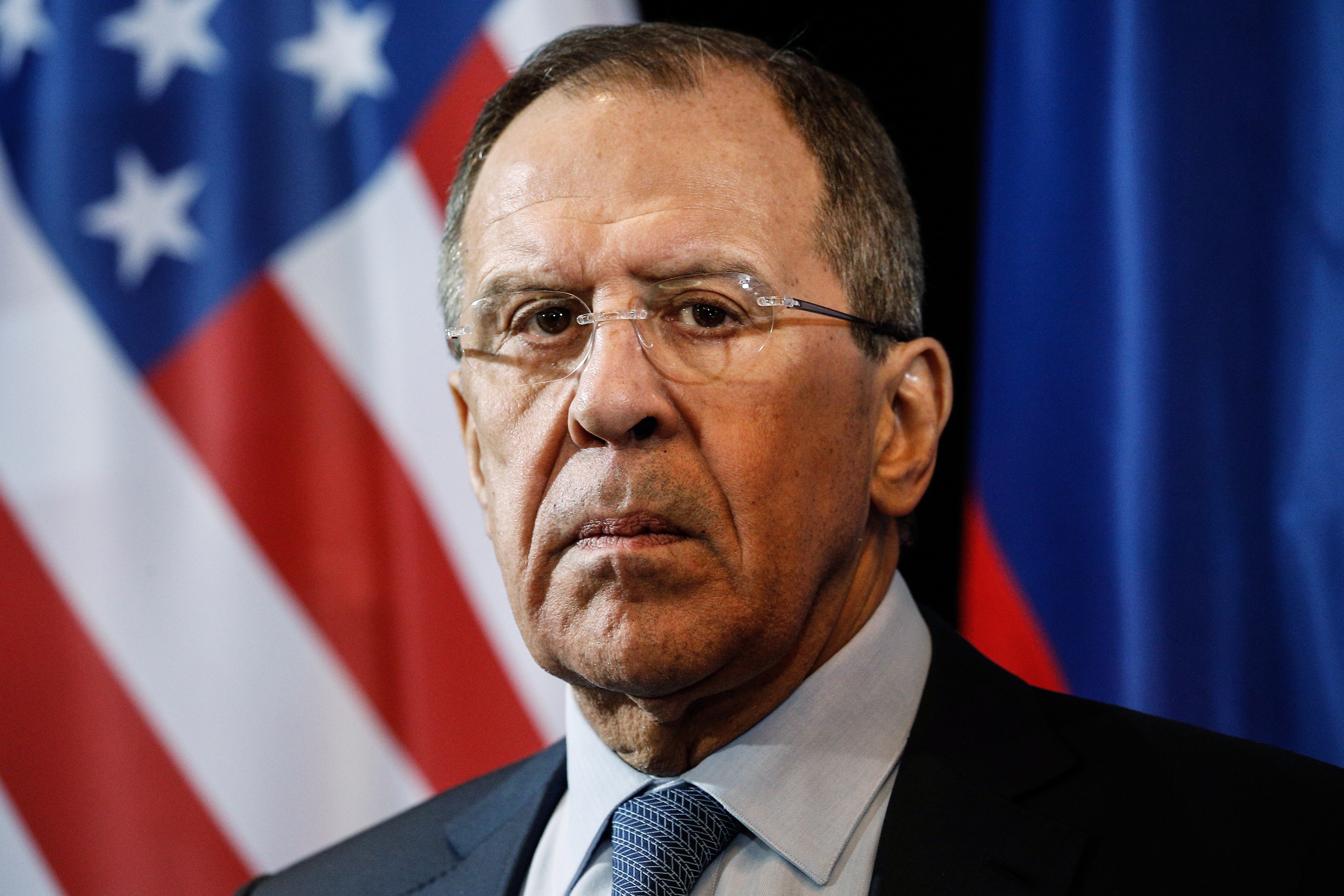 Russia's Foreign Minister Sergei Lavrov in a press conference following a meeting of the International Syria Support Group in Munich, Germany on Feb. 12, 2015. (Alexander Shcherbak—ITAR-TASS/Corbis)