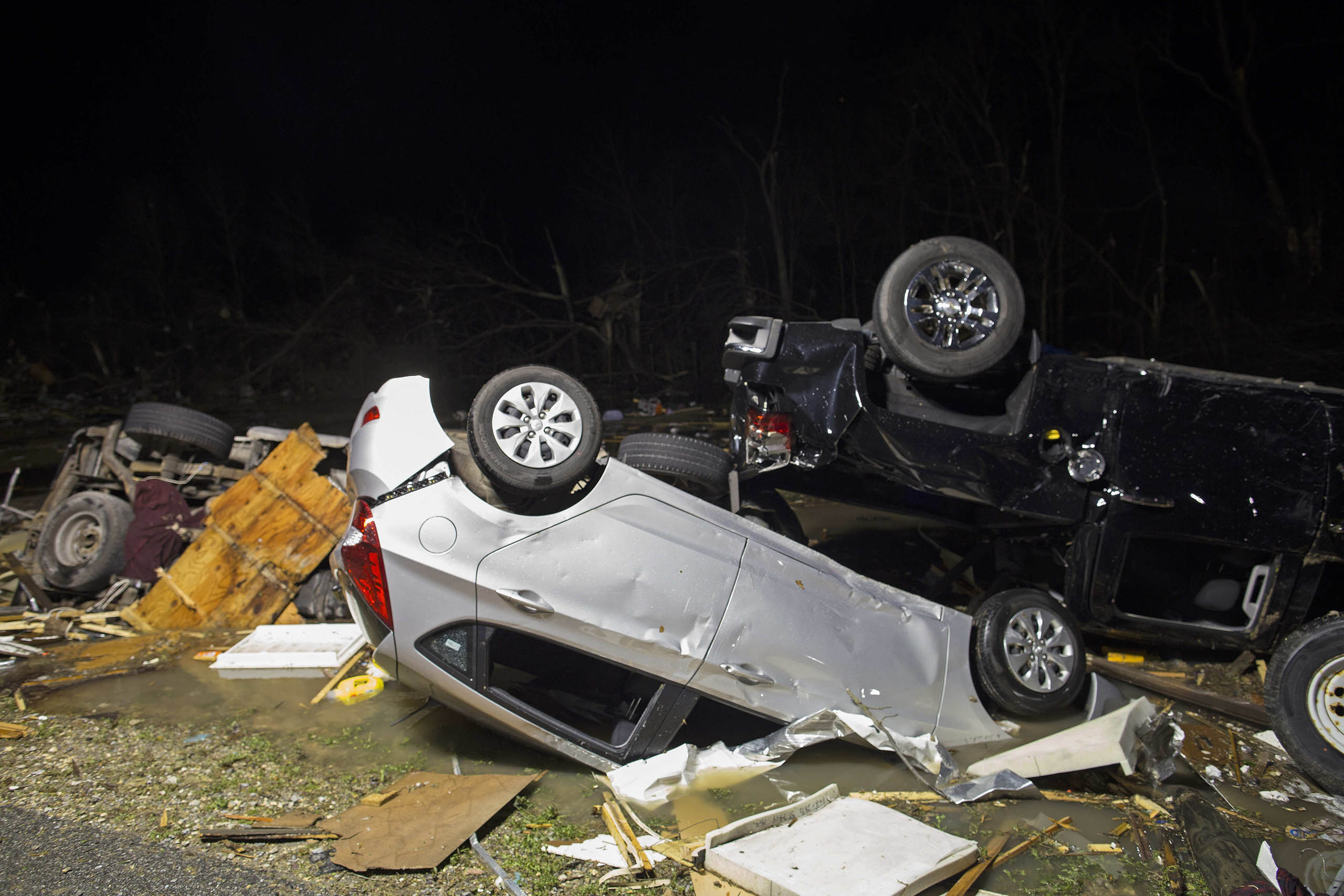 Destroyed trailers and vehicles are all that remain of the Sugar Hill RV Park after a suspected tornado hit in Convent, La., Feb. 23, 2016. (Max Becherer—AP)