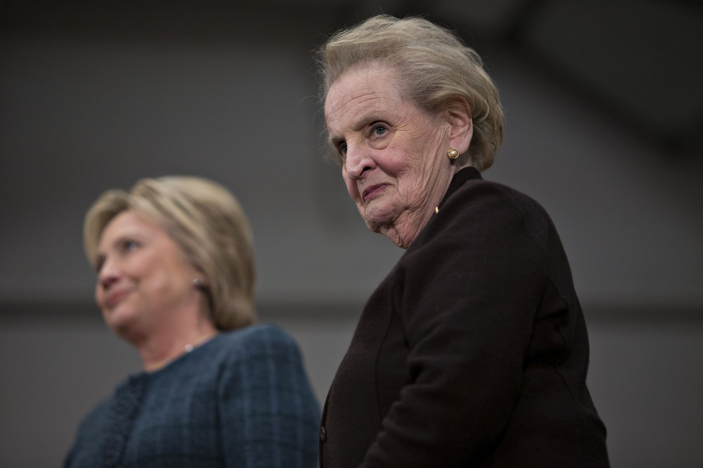 Madeleine Albright, right, joins Hilary Clinton, left, in Concord, N.H. on Feb. 6, 2016.