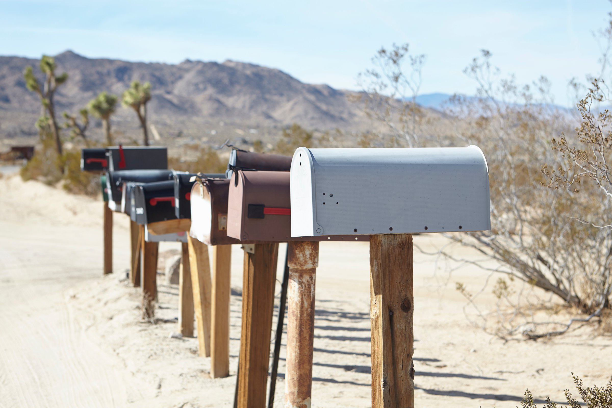 Mailboxes in dry rural landscape