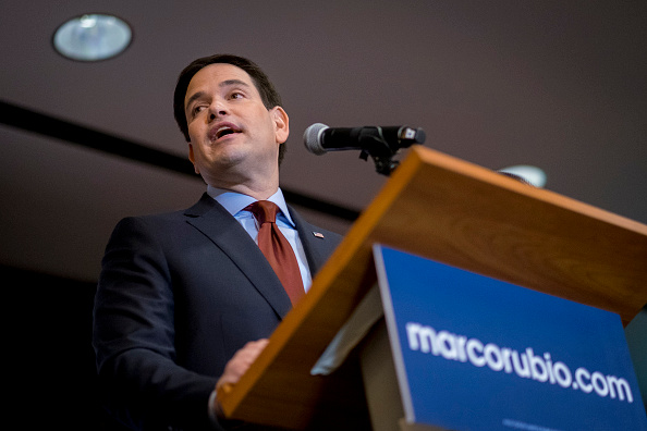 Republican presidential candidate, Sen. Marco Rubio (R-FL) addresses supporters at a caucus night party at the Marriott hotel on February 1, 2016 in Des Moines, Iowa. (Pete Marovich—Getty Images)