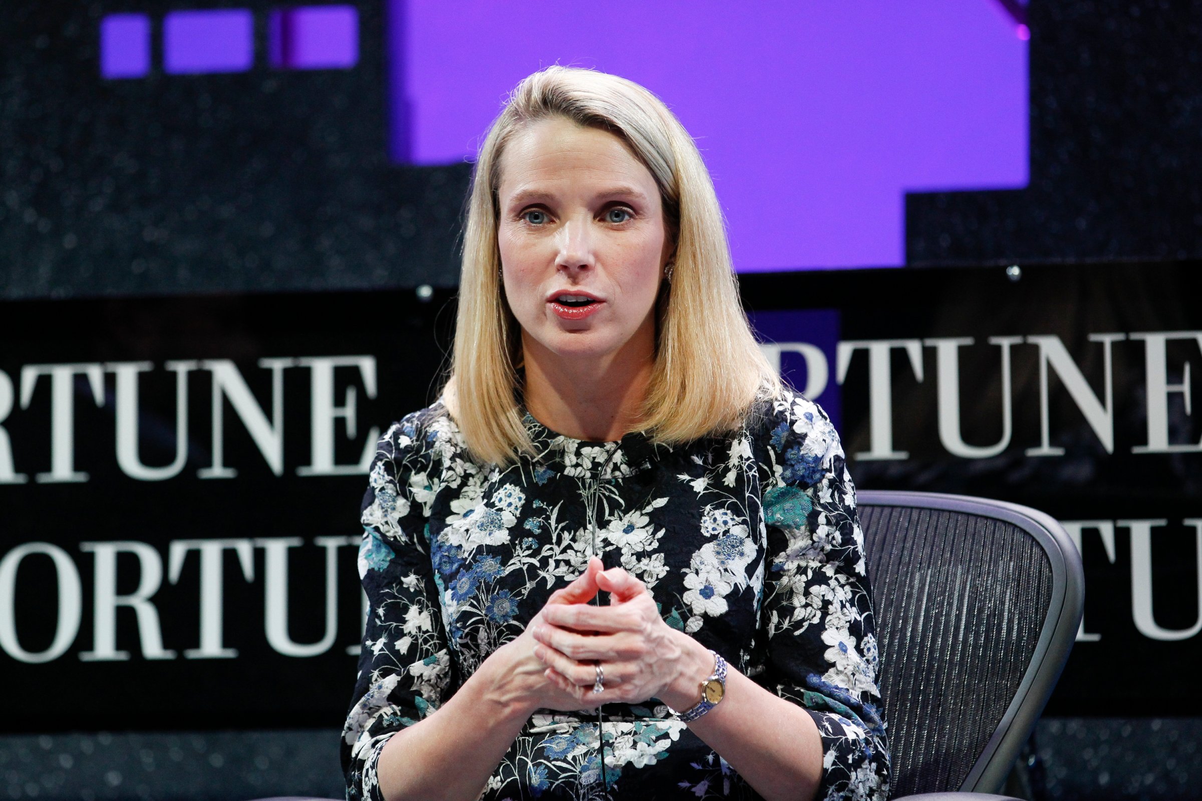 Marissa Mayer speaks during the Fortune Global Forum - Day2 at the Fairmont Hotel on Nov. 3, 2015 in San Francisco, California.