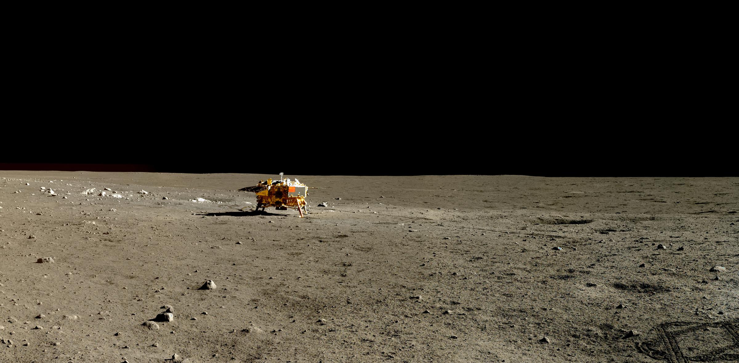 The Yutu rover took the images for this panorama on Jan. 13, 2014, during the rover's second lunar day on the surface, while close to "Pyramid Rock."
