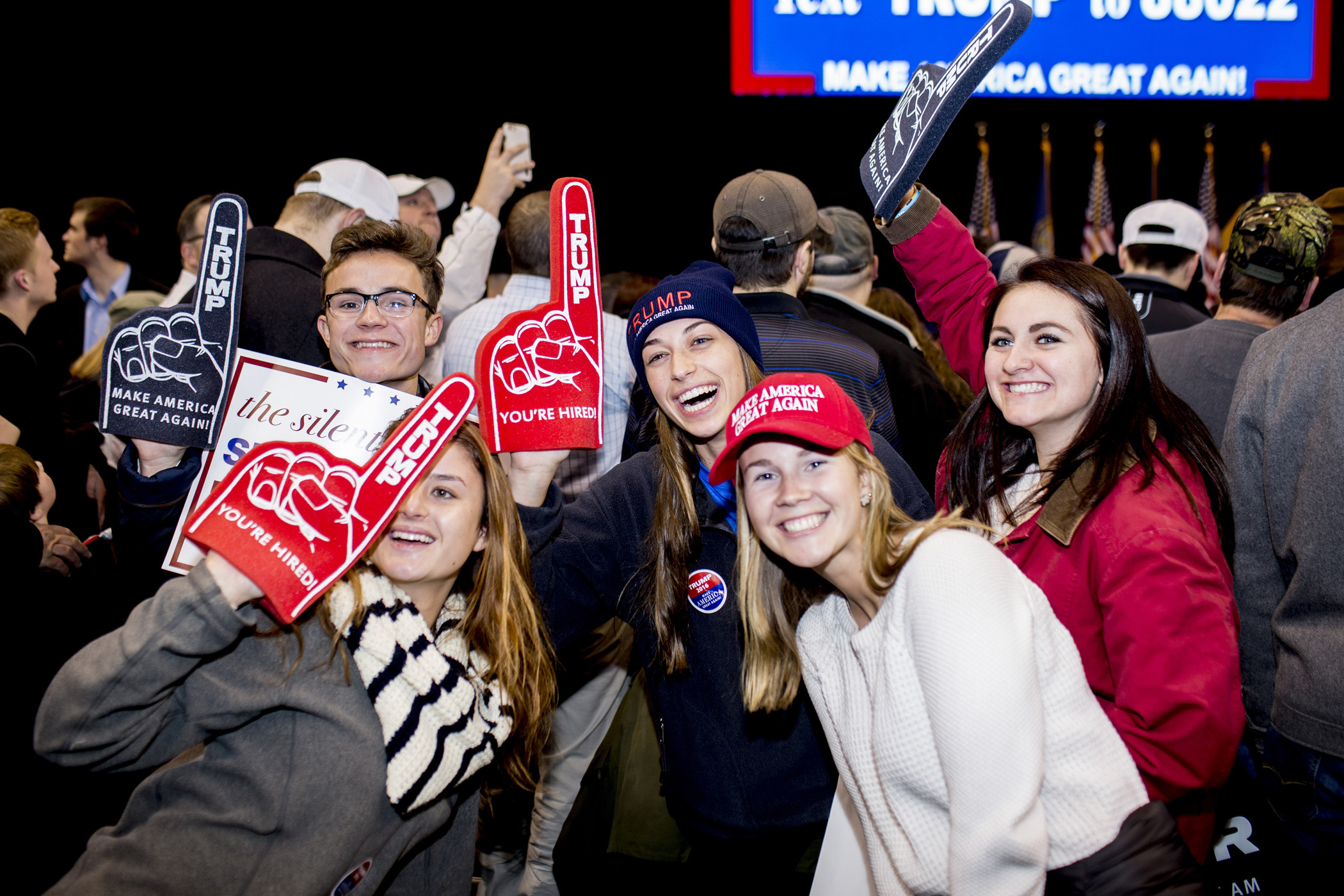 Supporters of Republican presidential candidate Donald Trump attend a rally at the the Verizon Arena on Feb. 9, 2016, in Manchester, N.H.