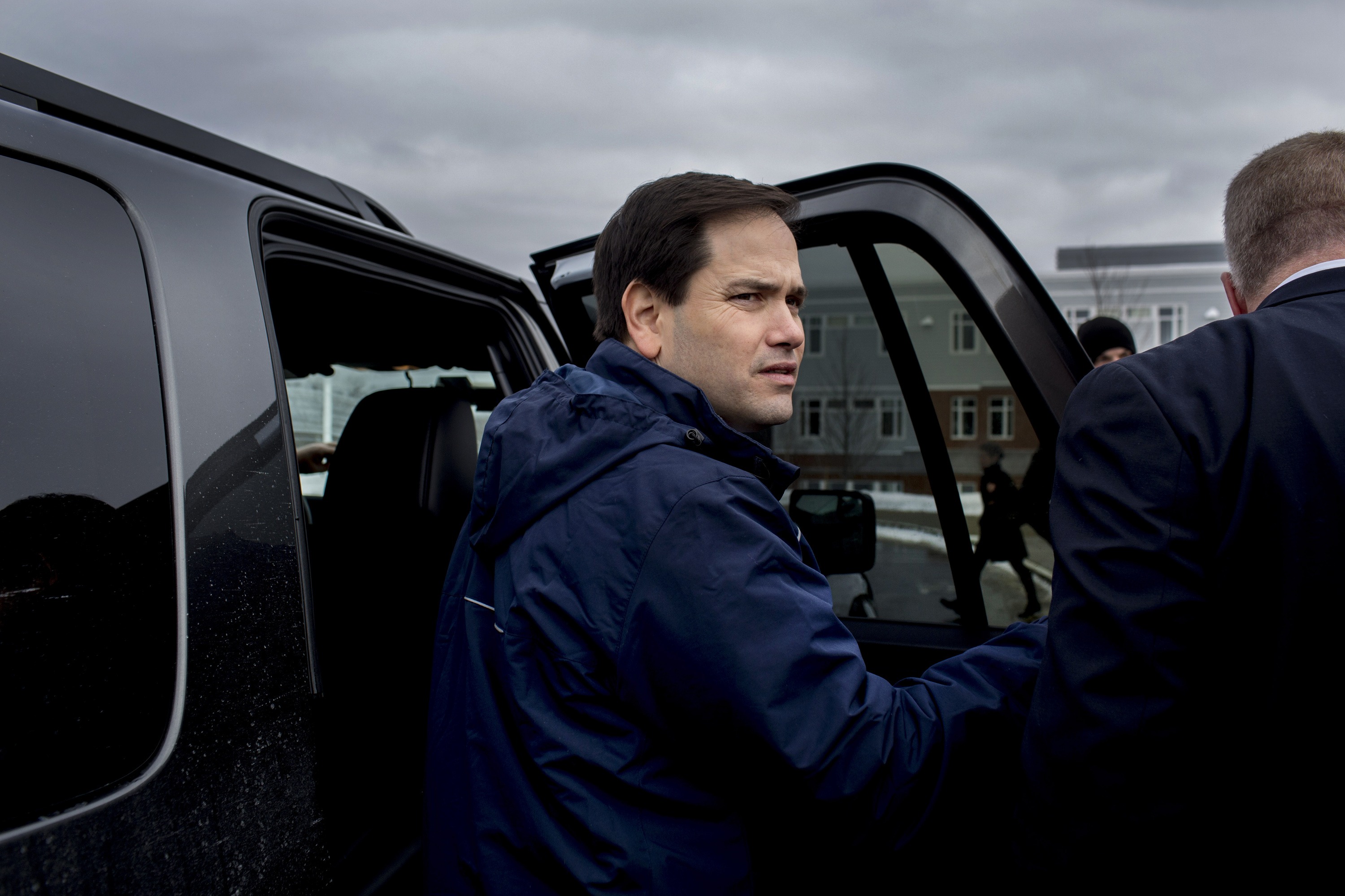 Republican presidential candidate Florida Sen. Marco Rubio greets supporters outside a polling a polling station located at Windham High School in Windham N.H., Feb. 9, 2016. (Natalie Keyssar for TIME)