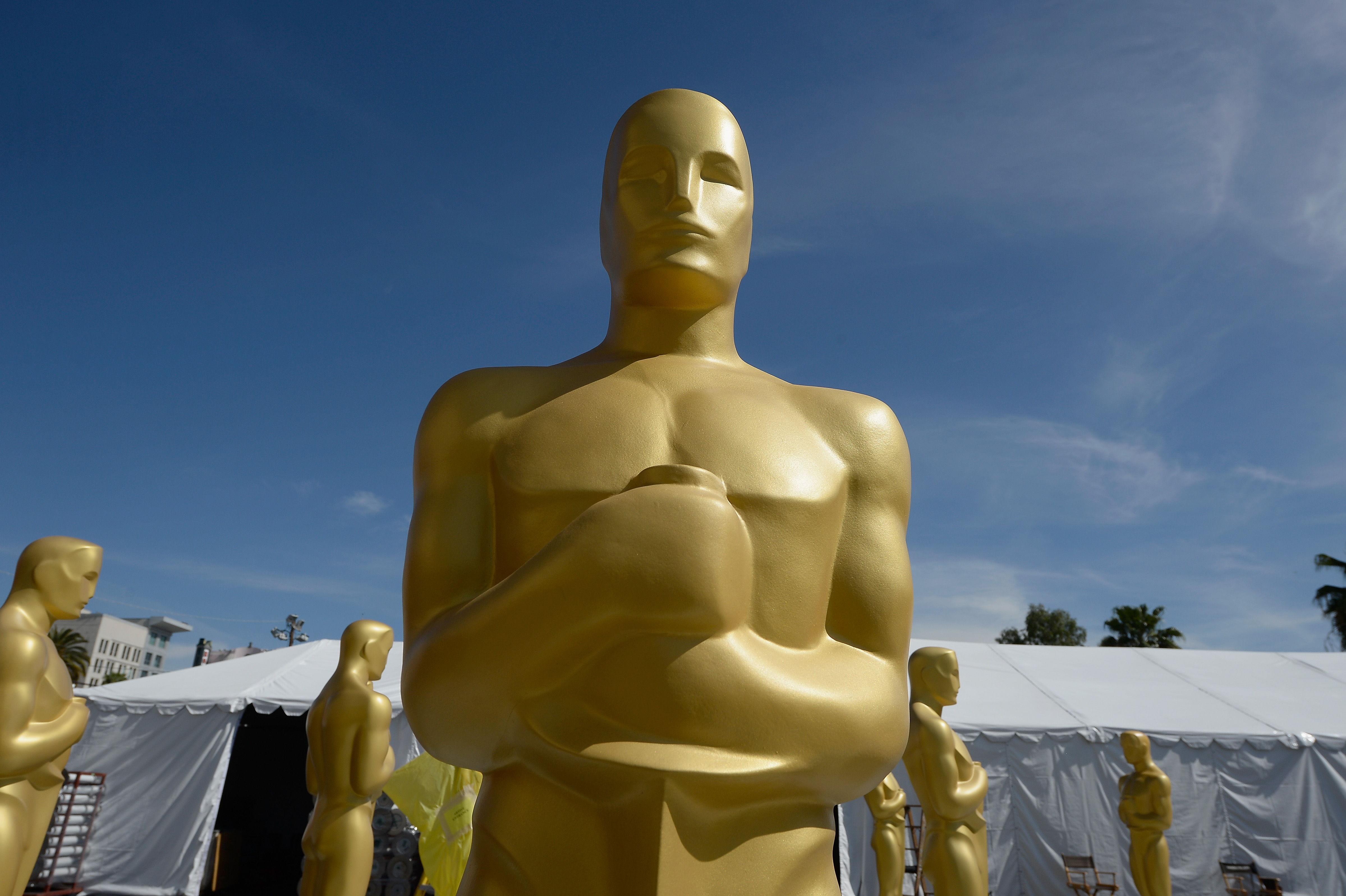 An Oscar statue is seen as preparations continue for the 88th Annual Academy Awards on Feb. 23, 2016 in Hollywood. (Kevork Djansezian—Getty Images)
