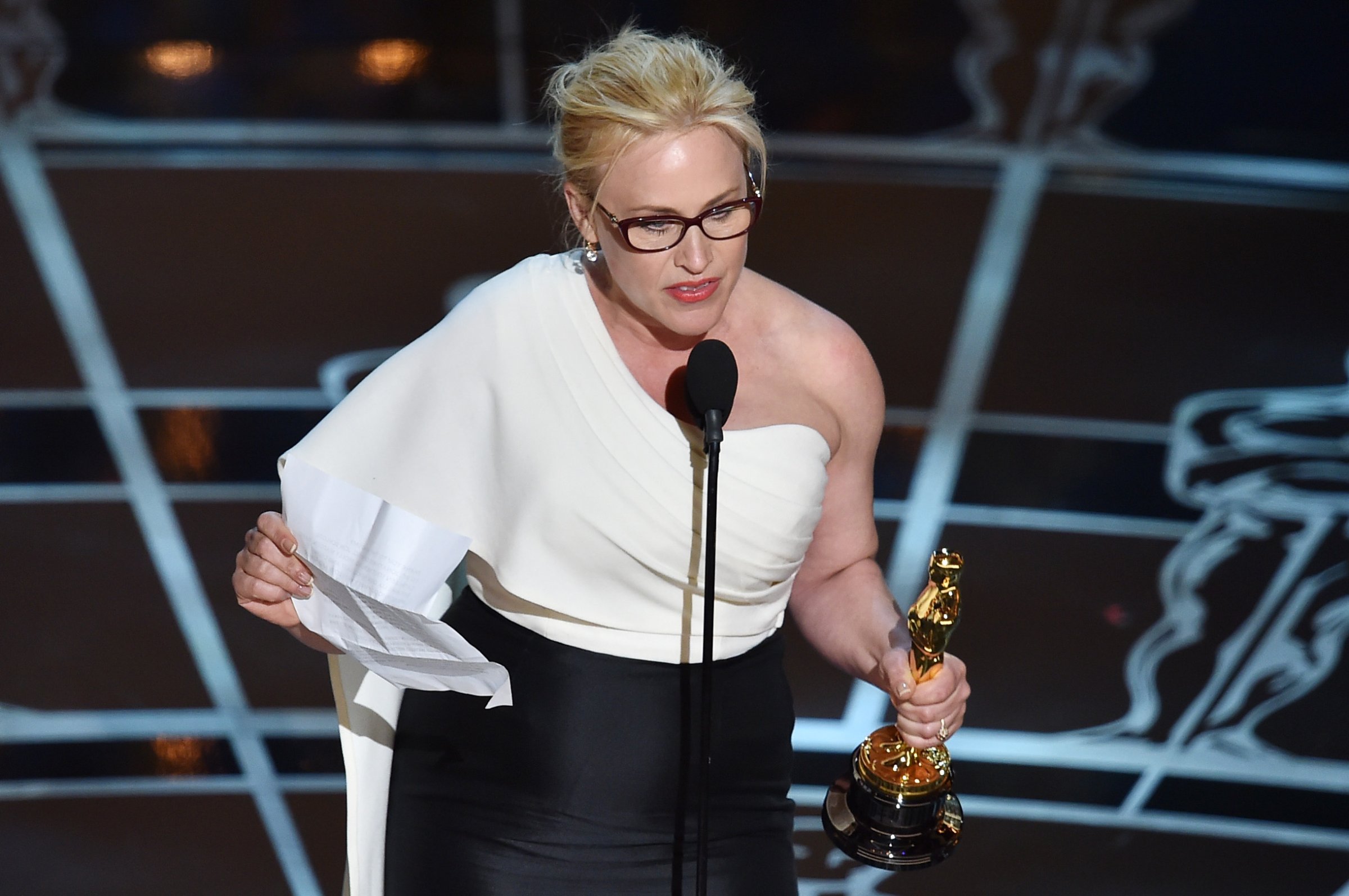 Patricia Arquette accepts the award for Best Actress in a Supporting Role for 'Boyhood' during the 87th Annual Academy Awards on February 22, 2015 in Hollywood, California.