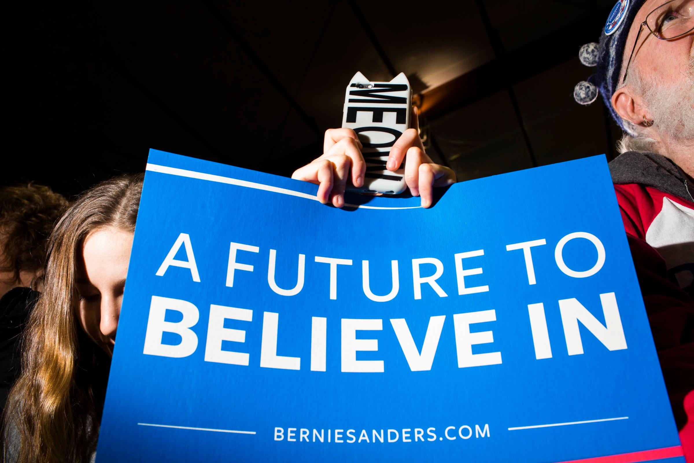 NASHUA, NH - FEB 8: 2016 Democratic presidential candidate Bernie Sanders speaks to attendees during a campaign event at Daniel Webster Community College on Monday, February 8, 2016, in Nashua, NH. (Photo by Landon Nordeman)
