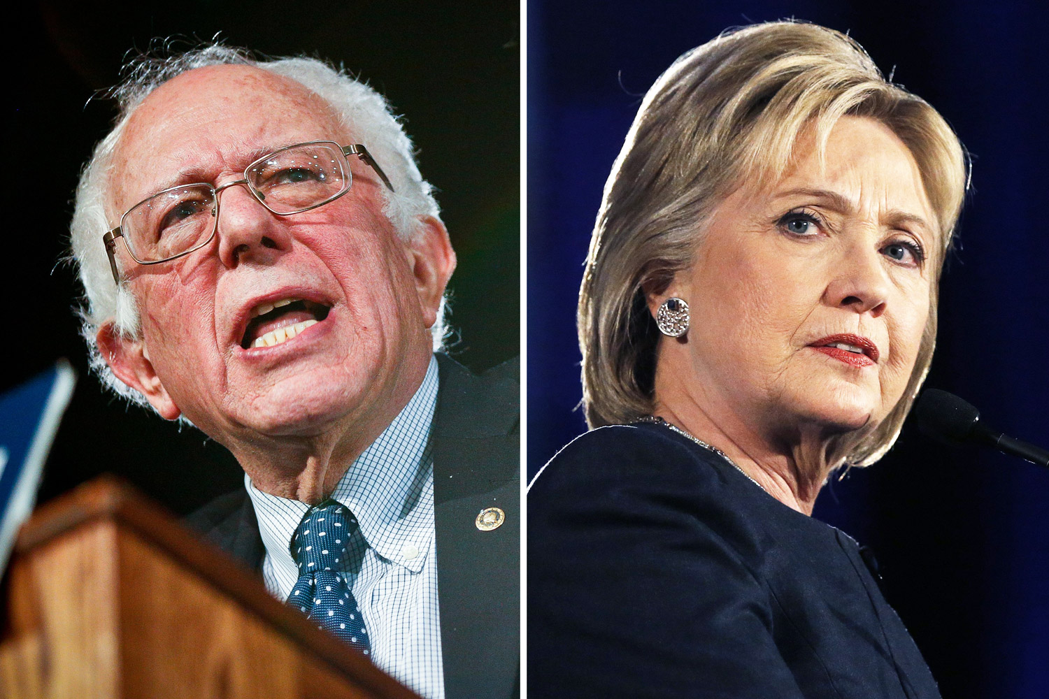 Bernie Sanders in Denver, CO on Feb. 13, 2016 (L); Hillary Clinton in Denver, CO on Feb. 13, 2016. (Marc Piscotty—Getty Images (L); Brennan Linsley—AP)