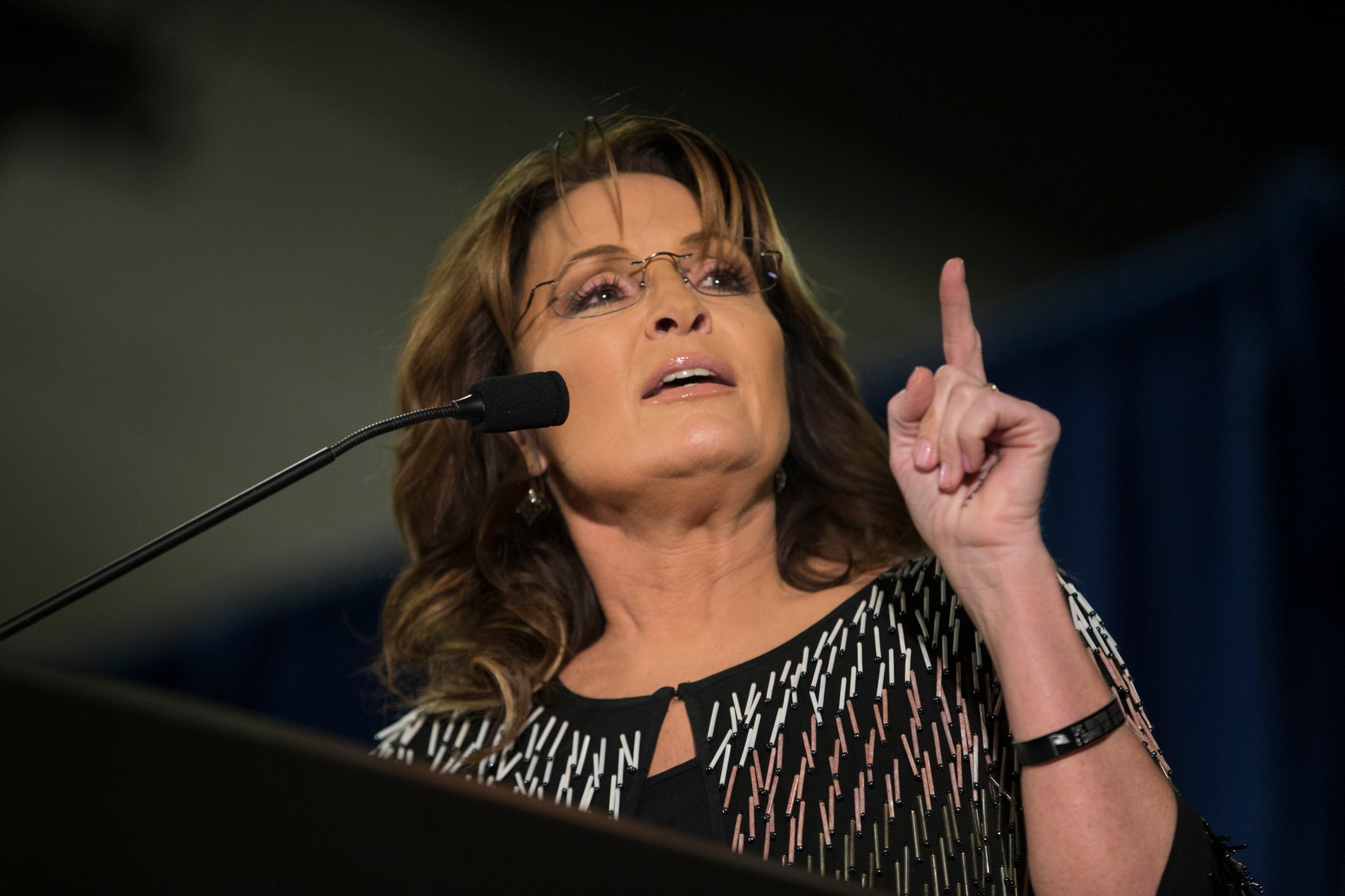 Former Alaska Gov. Sarah Palin speaks at Hansen Agriculture Student Learning Center at Iowa State University on Jan. 19, 2016 in Ames, IA.