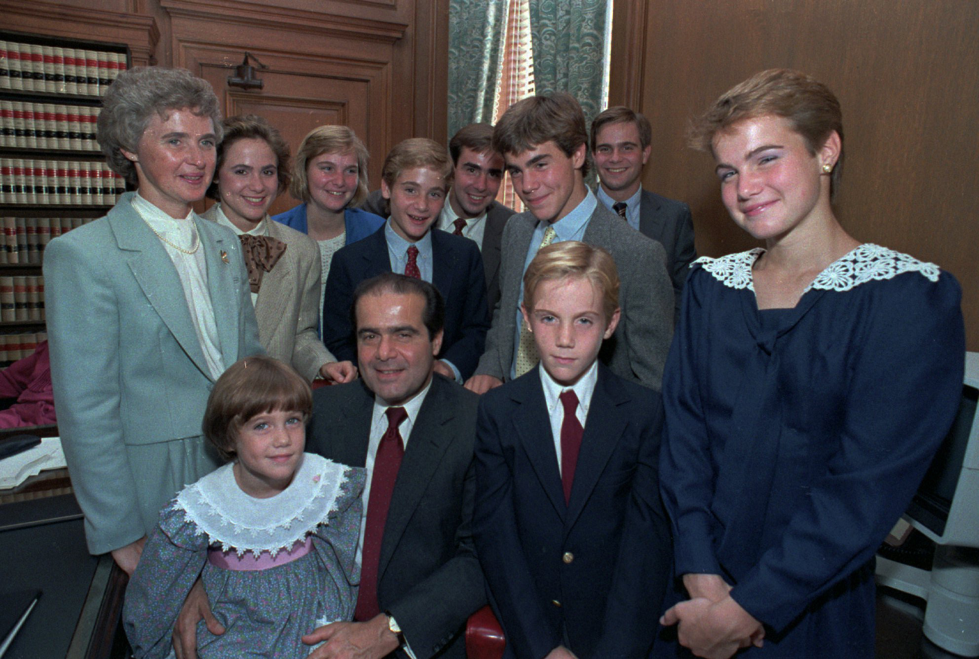 Antonin Scalia poses with his family in his chambers before court ceremonies on Sept. 26, 1986 in Washington, D.C. (Bob Daugherty—AP)