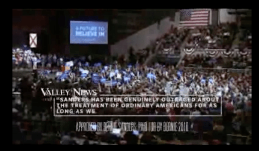 A screenshot from Bernie Sanders' New Hampshire advertisement