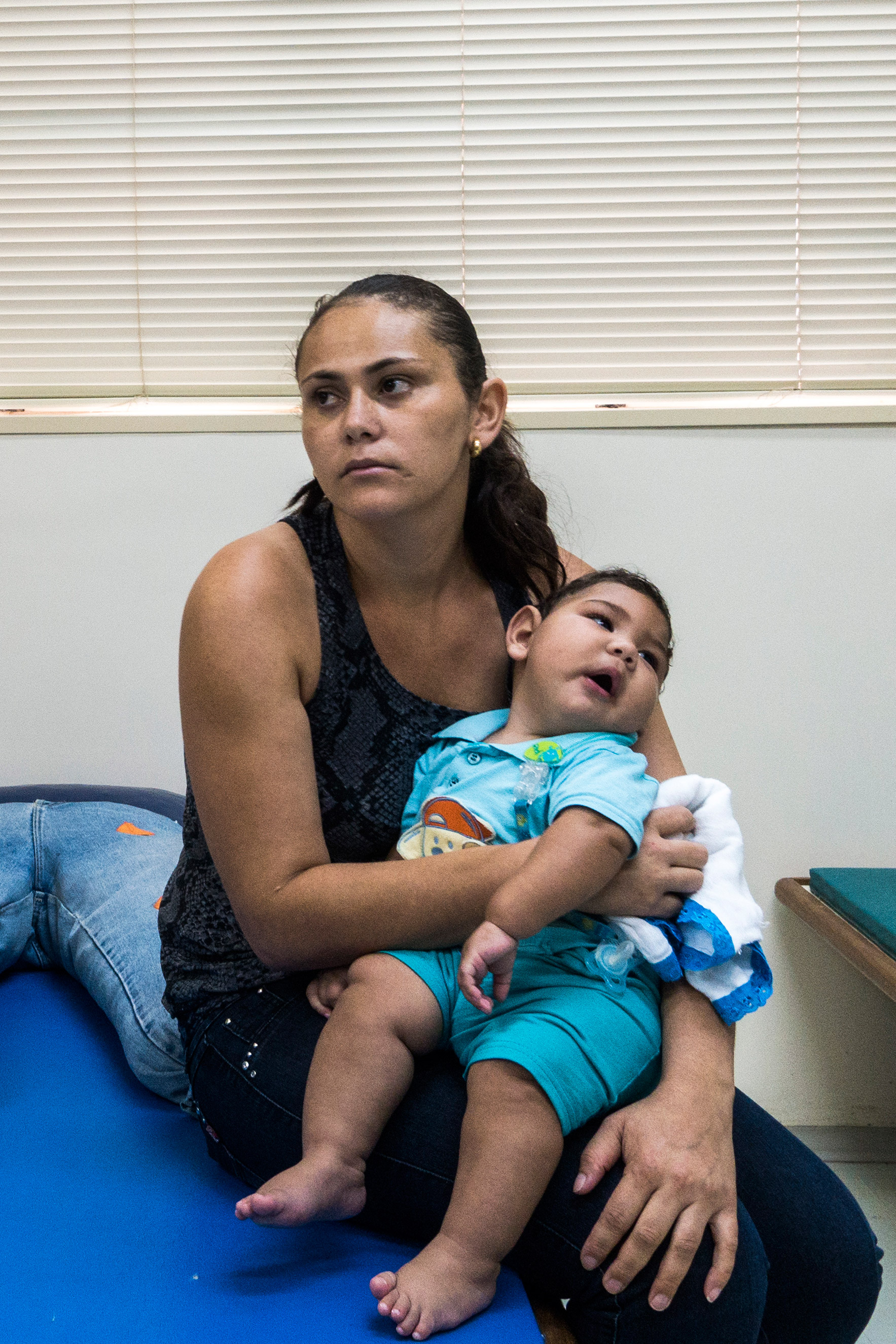 Adriana Cordeiro da Silva, 29, and her seven-month-year-old son Jose Bernardo, who was born with microcephaly, at the Associacao de Assistencia a Crianca Deficiente rehabilitation center in Recife, Brazil.