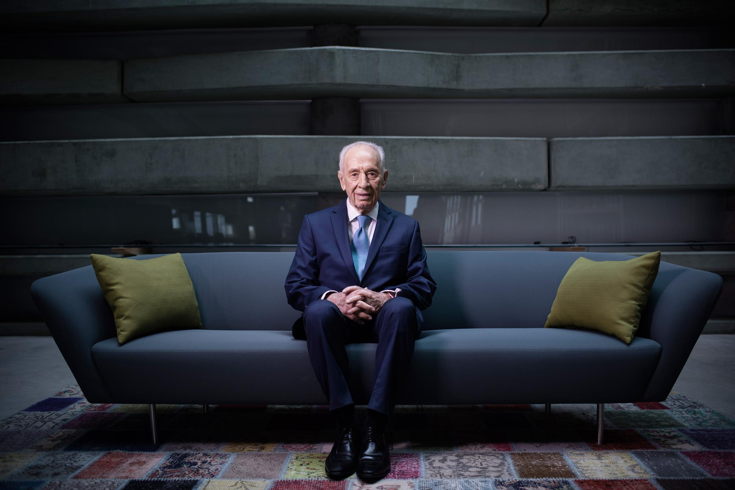 Shimon Peres, former Israeli President and Prime Minister, sits for a portrait at the Peres Center for Peace in Jaffa, Israel, Feb. 8, 2016.