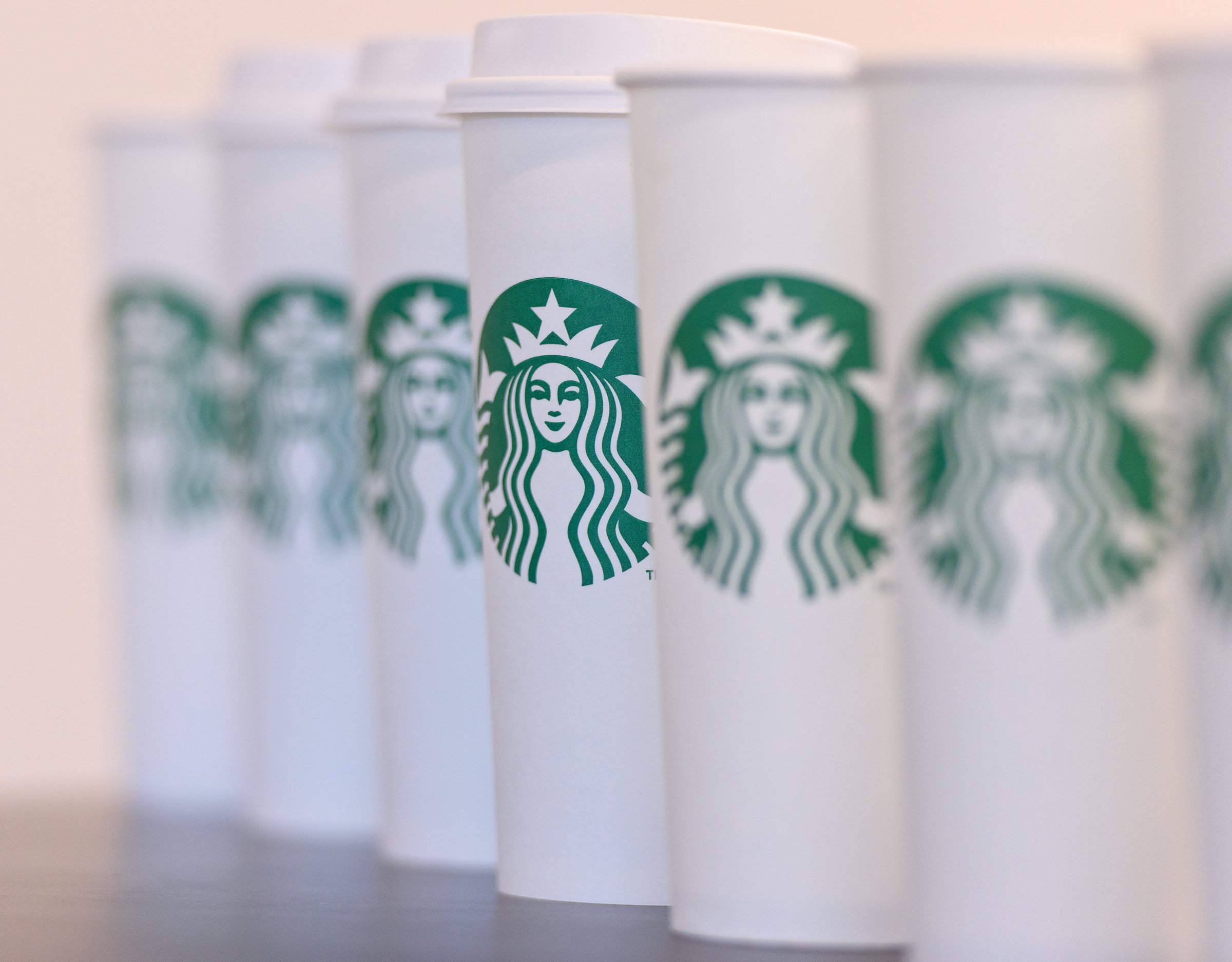 A collection of venti sized Starbucks take away cups on February 18, 2016 in London, England.