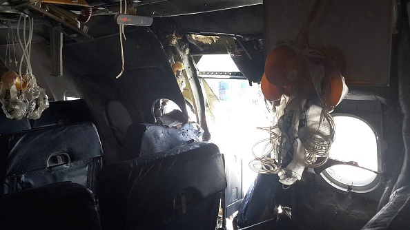 A view from inside the airliner after an explosion aboard on February 2, 2016. (Anadolu Agency—Getty Images)
