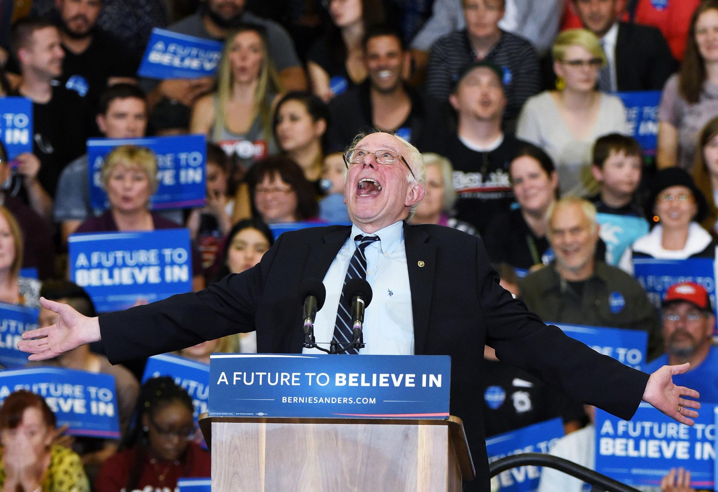 Democratic presidential candidate Sen. Bernie Sanders (I-VT) speaks during a campaign rally at Bonanza High School on Feb. 14, 2016 in Las Vegas.