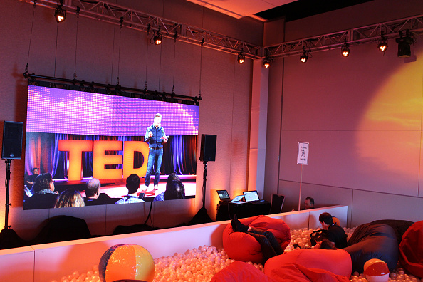 TED attendees watch a live-stream of the conference from bean-bag chairs in a pool filled with balls in Vancouver on Feb.16, 2016