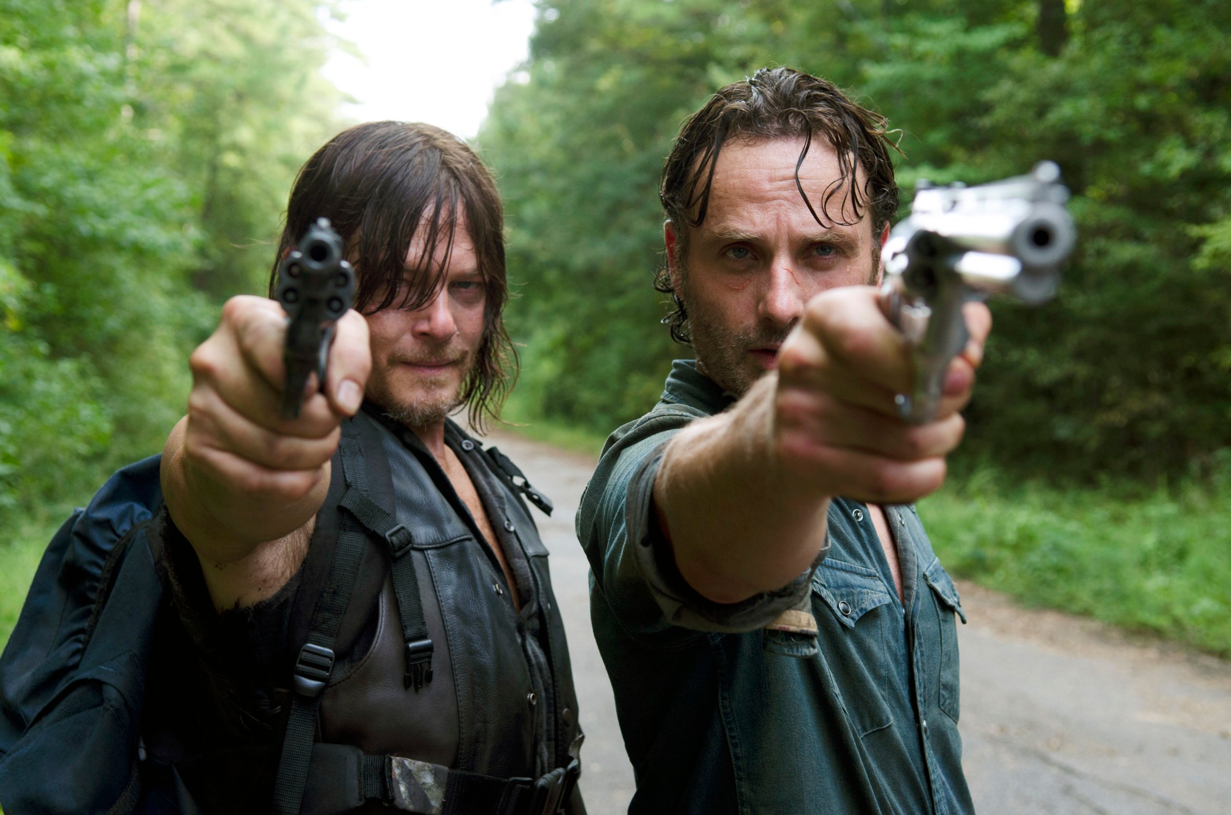 From left: Norman Reedus, as Daryl Dixon, and Andrew Lincoln, as Rick Grimes, in The Walking Dead.
