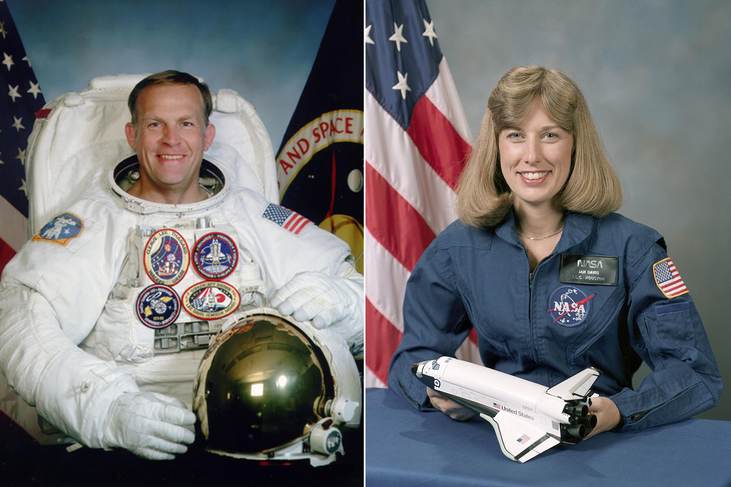 Mark Lee and Jan Davis were the first married couple in space, they flew aboard Space Shuttle Endeavour (STS-47) in 1992. Lee and Davis had met during training for the flight and were secretly married shortly before take off. Once they had disclosed their marriage to NASA, it was too late to train a substitute.