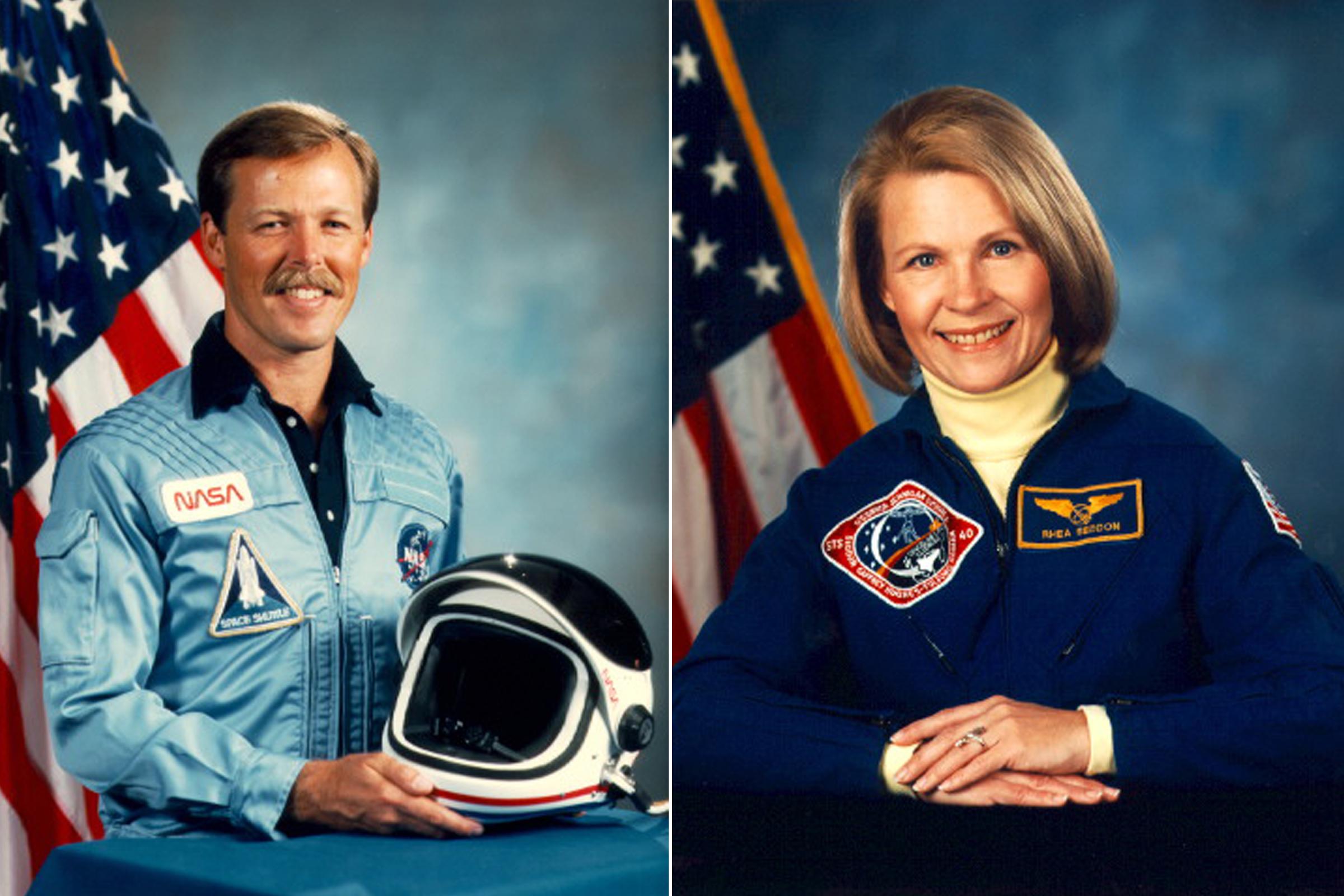 Hoot Gibson and Rhea Seddon were married on May 30, 1981. They are still married today with three children, Paul, Dann, and Emilee. Between them they have flown eight times, five flown by Gibson and three by Seddon.