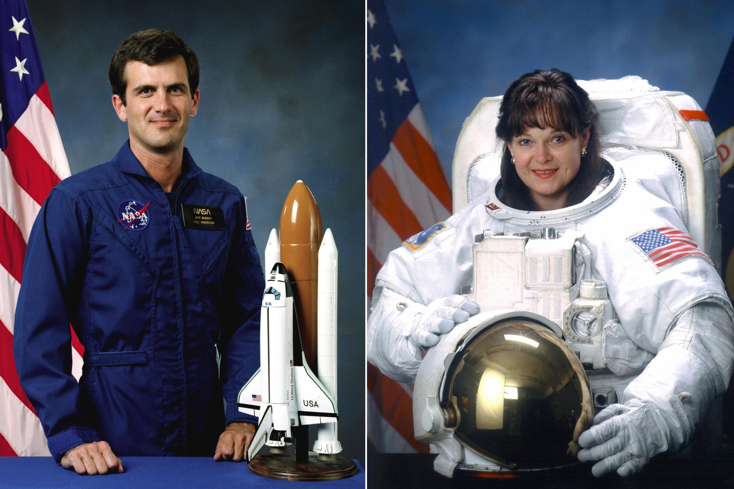 Peter Wisoff and Tammy Jernigan were married in 1999. Wisoff is a veteran of 4 space flights, including the STS-57 Endeavour mission in 1993. Jernigan is a veteran of 5 space flights, including the STS-96 Discovery mission in 1999, during which the crew performed the first docking to the International Space Station.