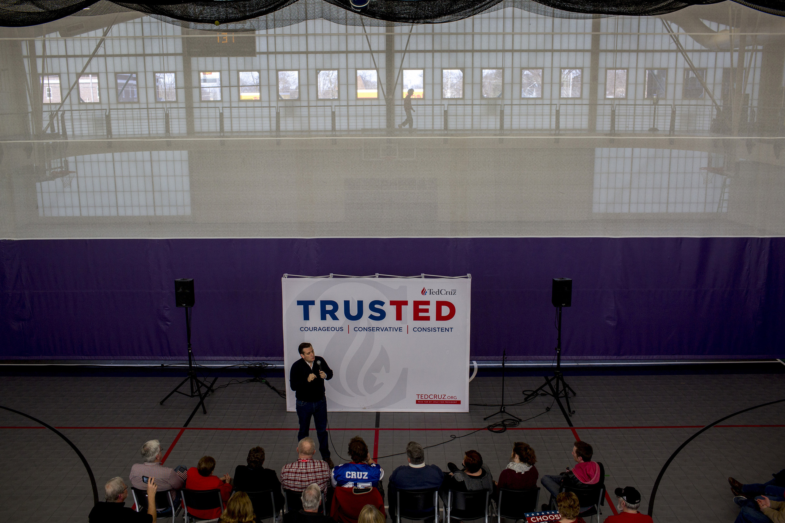 Republican presidential candidate, Texas Sen. Ted Cruz speaks to supporters during a campaign stop on Feb. 1, 2016, at the Greene County Community Center in Jefferson, Iowa.