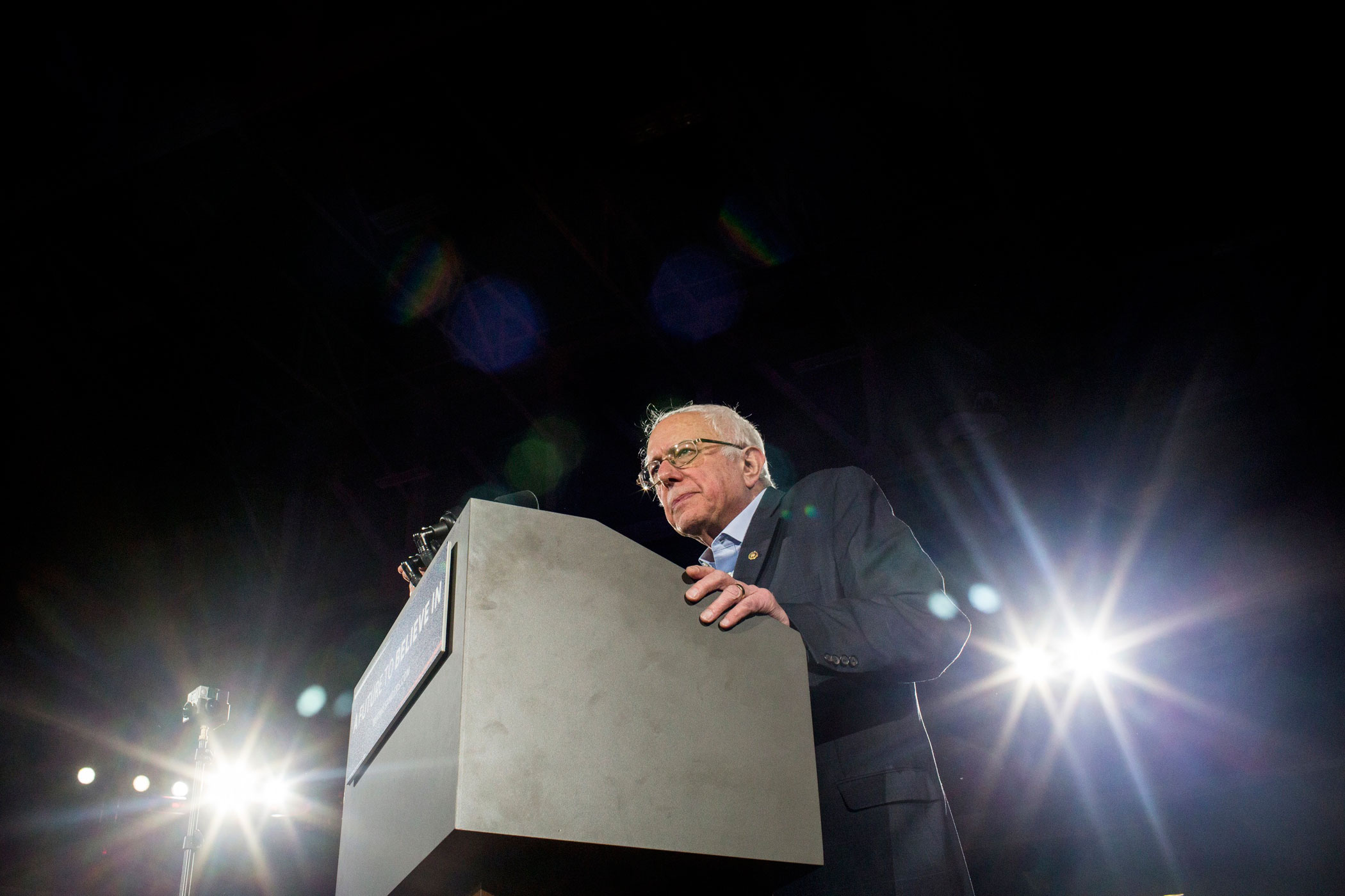 Bernie Sanders speaks during a campaign rally and concert in Iowa City, Iowa on Jan. 30, 2016.