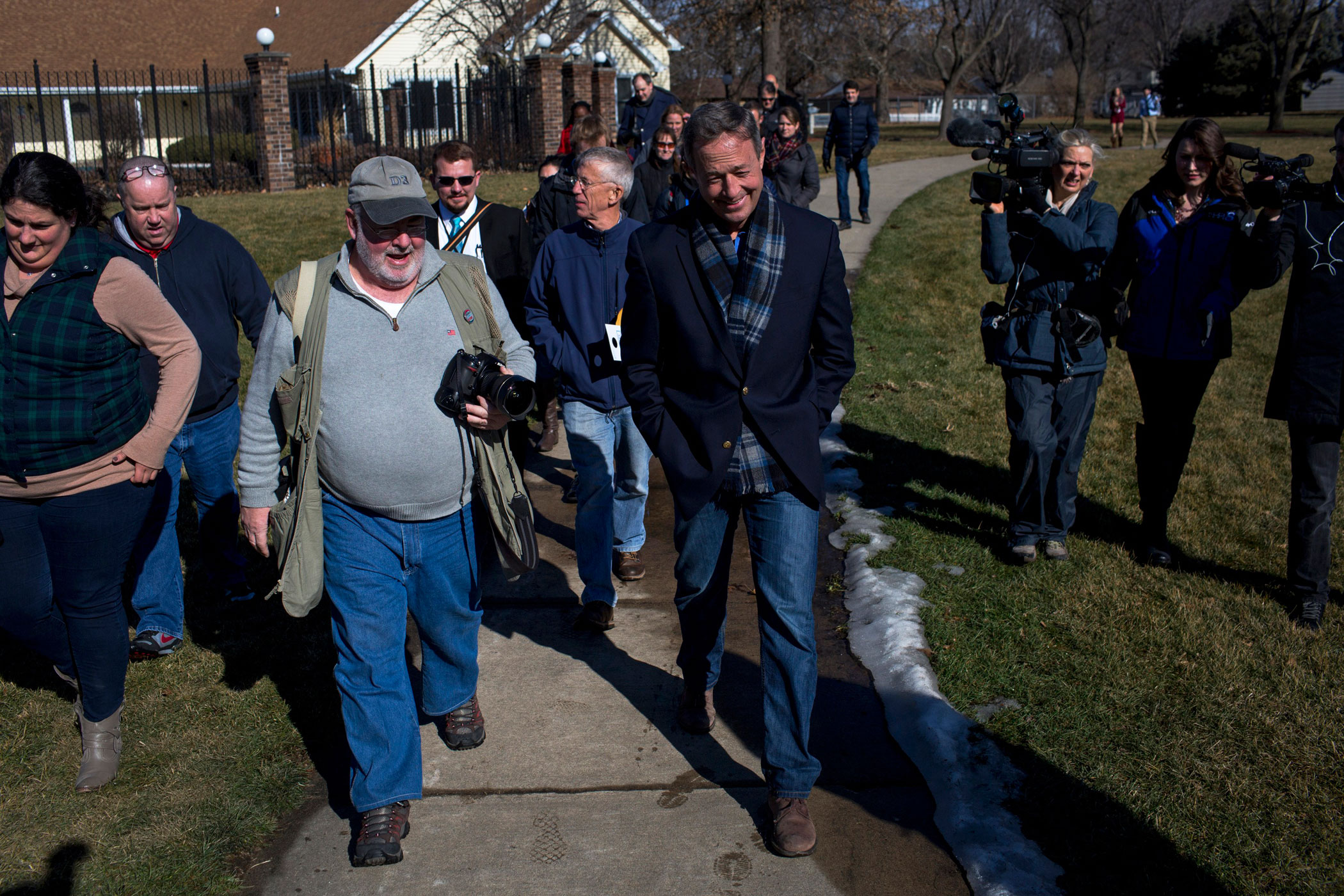 Martin O'Malley walks during a canvas launch at a supporter's home in Johnston, Iowa on Jan. 31.