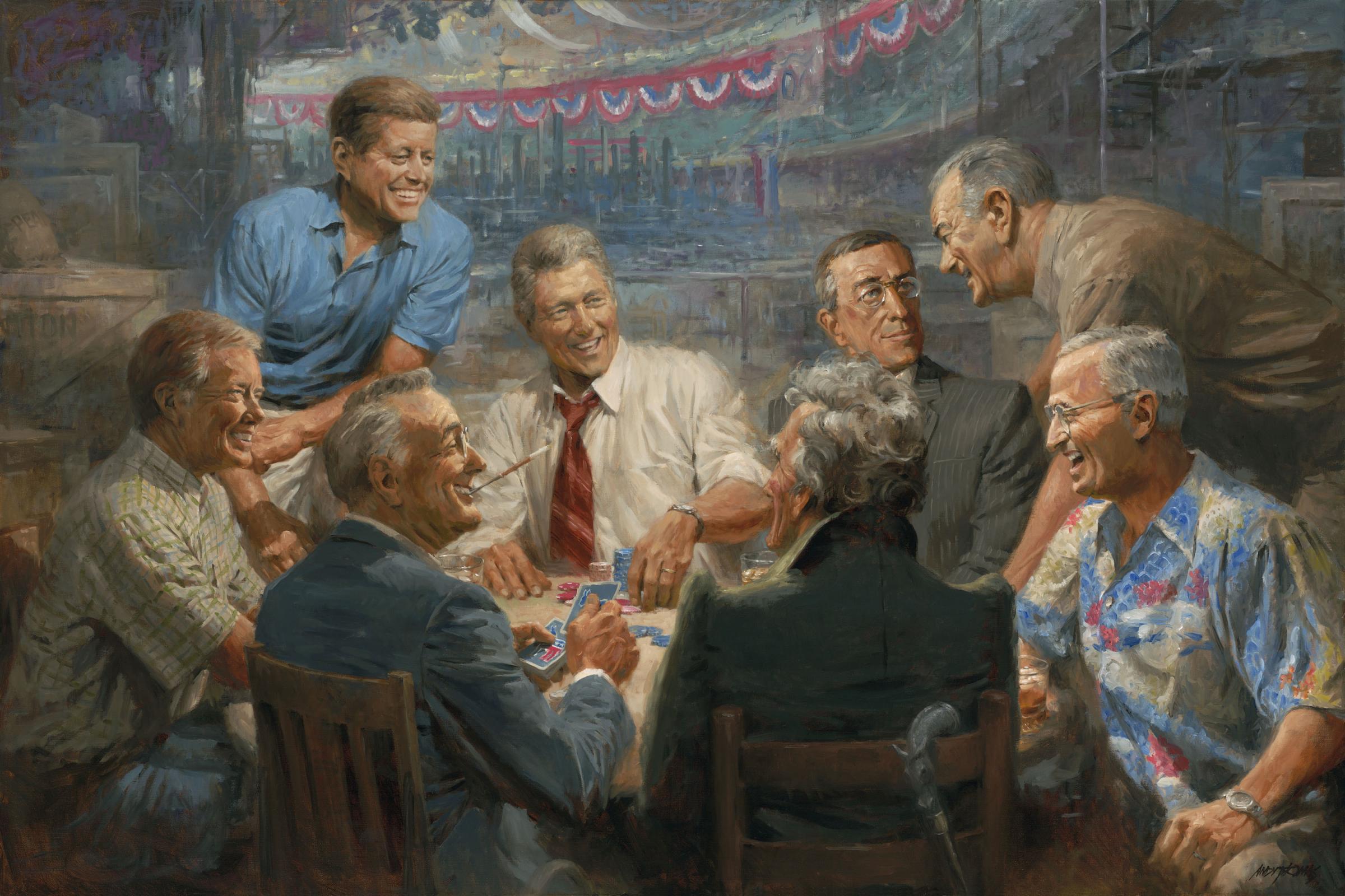 Andy Thomas' painting, "True Blues," shows Democratic presidents playing poker.