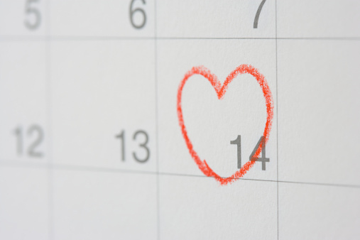 Calendar marked with a heart for Valentine's Day